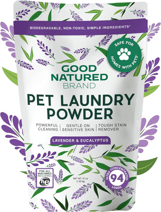 Good Natured Brand | Pet Stain & Odor Remover for Laundry | Pet Laundry Detergent for Dogs Beds, Cat Pee, Smell, Dog Drool | Hypoallergenic & Non-Toxic | Lavender | 47oz 94 Loads