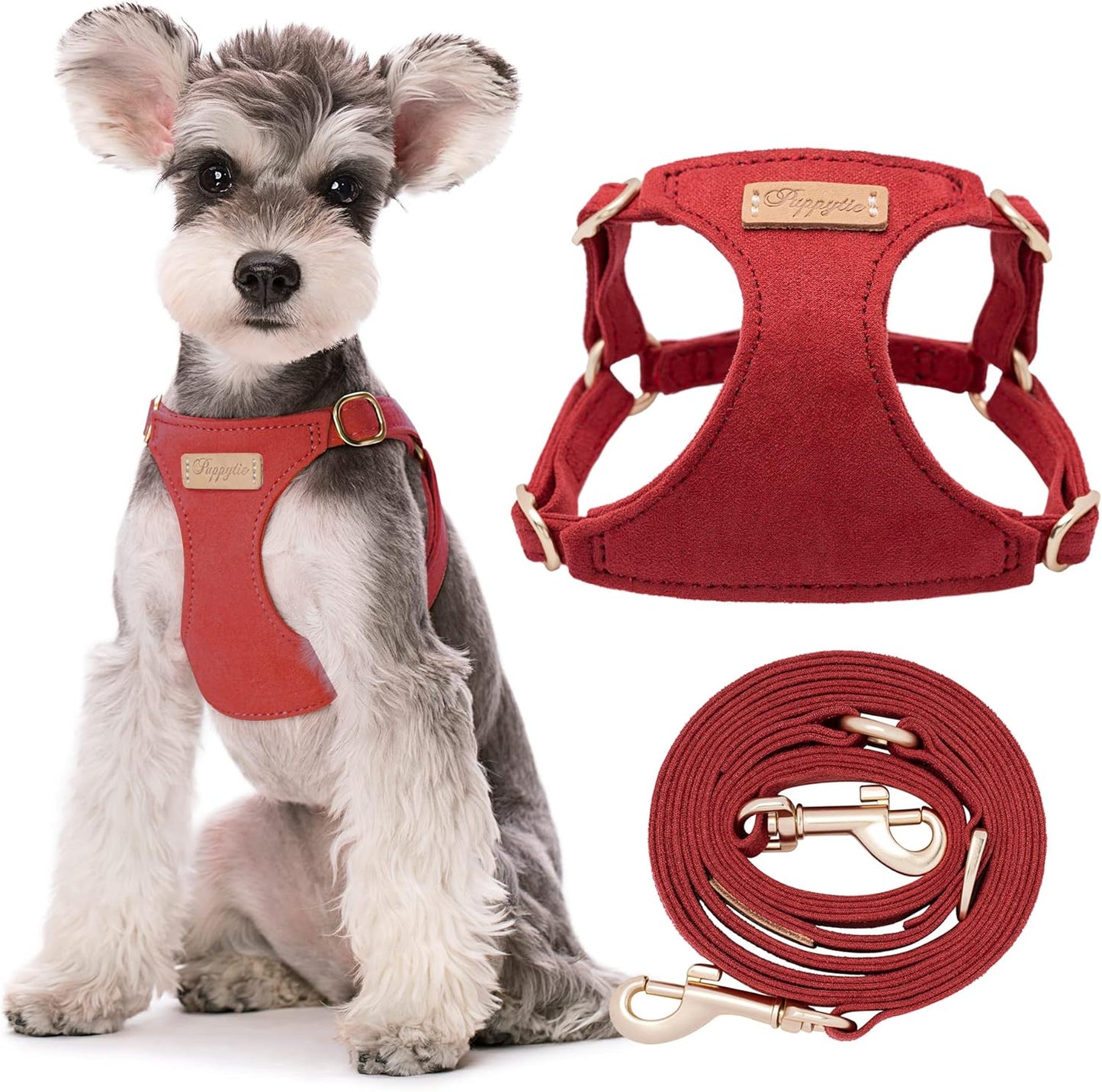 Puppytie No Pull Dog Harness with Multifunction Dog Leash,Soft Adjustable No Choke Escape Proof Pet Harness Vest for Medium Dogs or Large Dogs,red Hawthorn,M