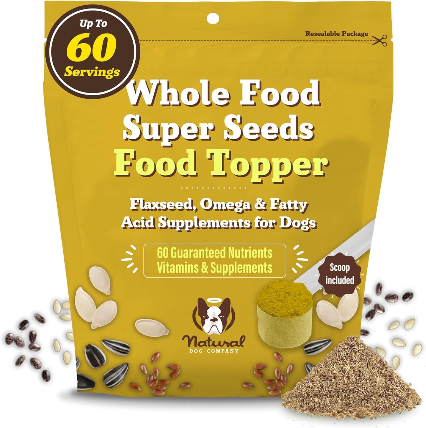 Natural Dog Company Super Seeds Food Topper, Omega-Rich, Natural Dog Multivitamin, Superfood Supplement, Dog Coat and Skin Health, Grain-Free Supplement, Daily Nutrition Boost, 8 Oz