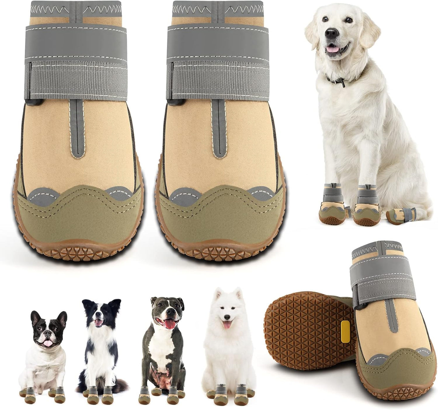 Dog Shoes for Large Dogs, Medium Dog Boots & Paw Protectors for Hardwood Floors, Outdoor Dog Booties for Hot Pavement Winter Snow Hiking, Waterproof Dog Shoes with Reflective Strips Size 5