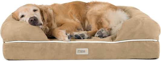 Friends Forever X-Large Dog Bed, Orthopedic Dog Sofa Memory Foam Mattress, Calming Dog Couch Bed, Wall Rim Pillow, Water Resistant Liner, Washable Cover, Non-Slip Bottom, Chester, X-Large Khaki Beige