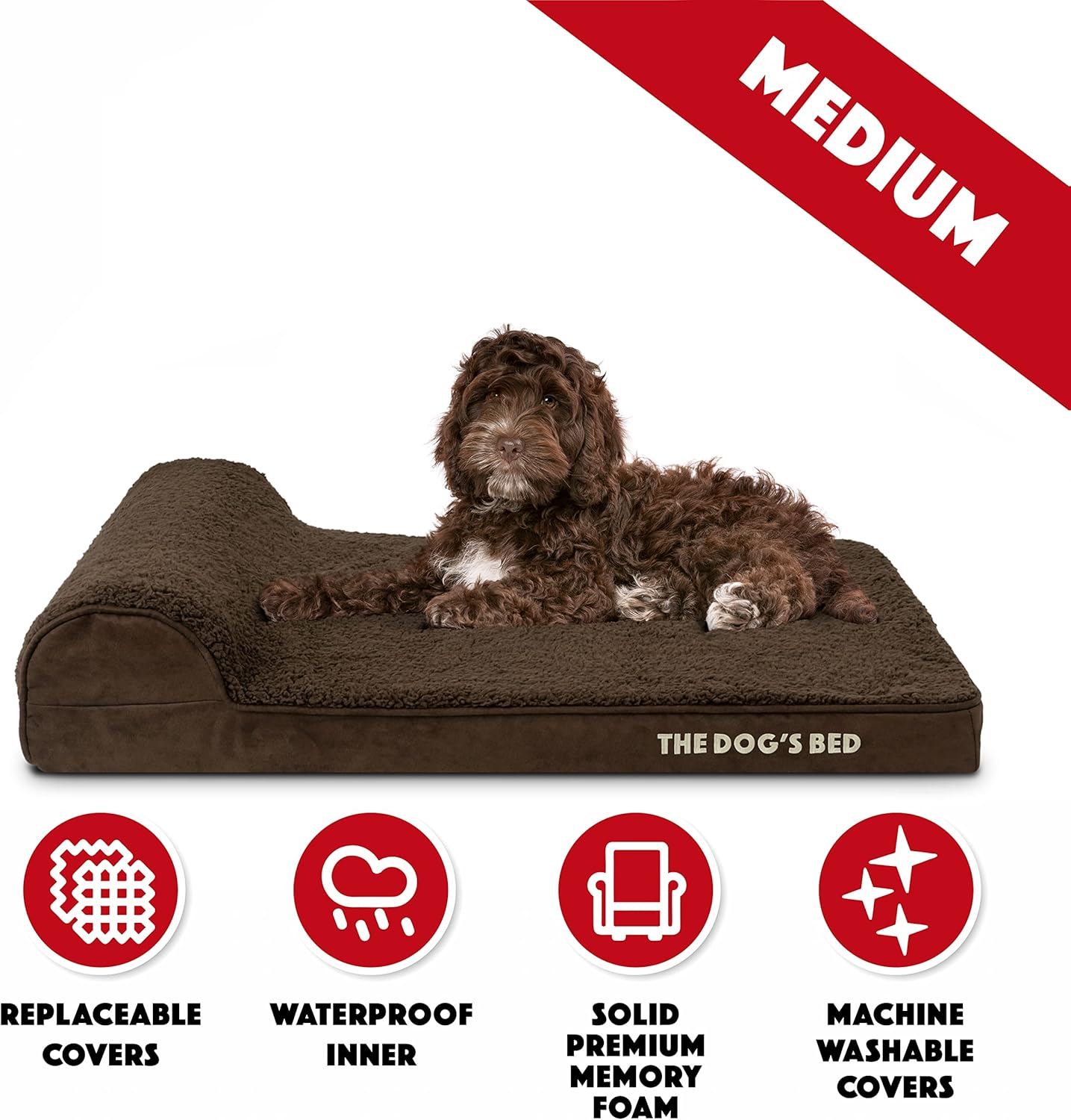 The Dog’s Bed Orthopedic Headrest Dog Bed Med Brown 34x22, Memory Foam, Pain Relief for Arthritis, Hip & Elbow Dysplasia, Post Surgery, Lameness, Veterinary Approved, Waterproof Washable Cover