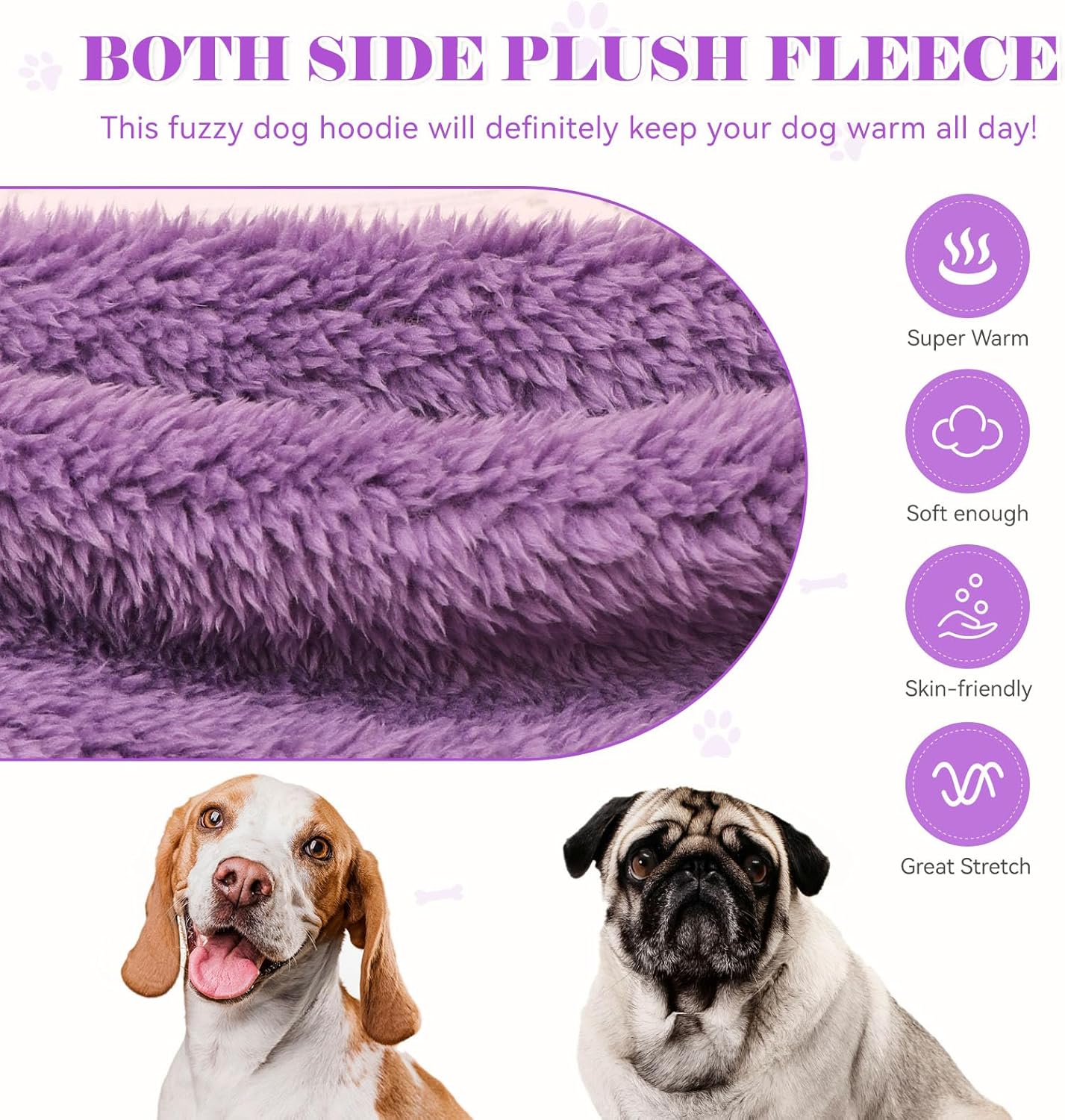 Fuzzy Dog Hoodie Dog Sweaters for Large Dogs Soft Double-Sided Plush Fleece Sweater Clothes Coats Hoodie Sherpa Hooded Sweatshirt(Purple-L)