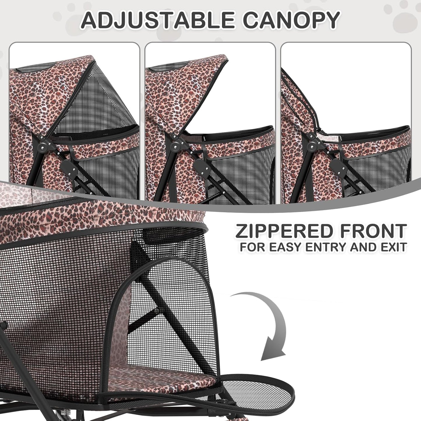 MoNiBloom 4 Wheels Pet Stroller, Easy-Fold Umbrella Shaped Dog Cat Jogger Stroller w/Storage Bag & Visible Mesh for Small/Medium Dogs Cats Leopard Print