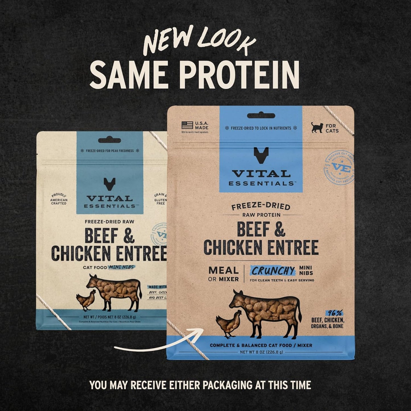 Vital Essentials Freeze-Dried Raw Beef & Chicken Meal or Mixer Cat Food Crunchy Nibs, 8 oz