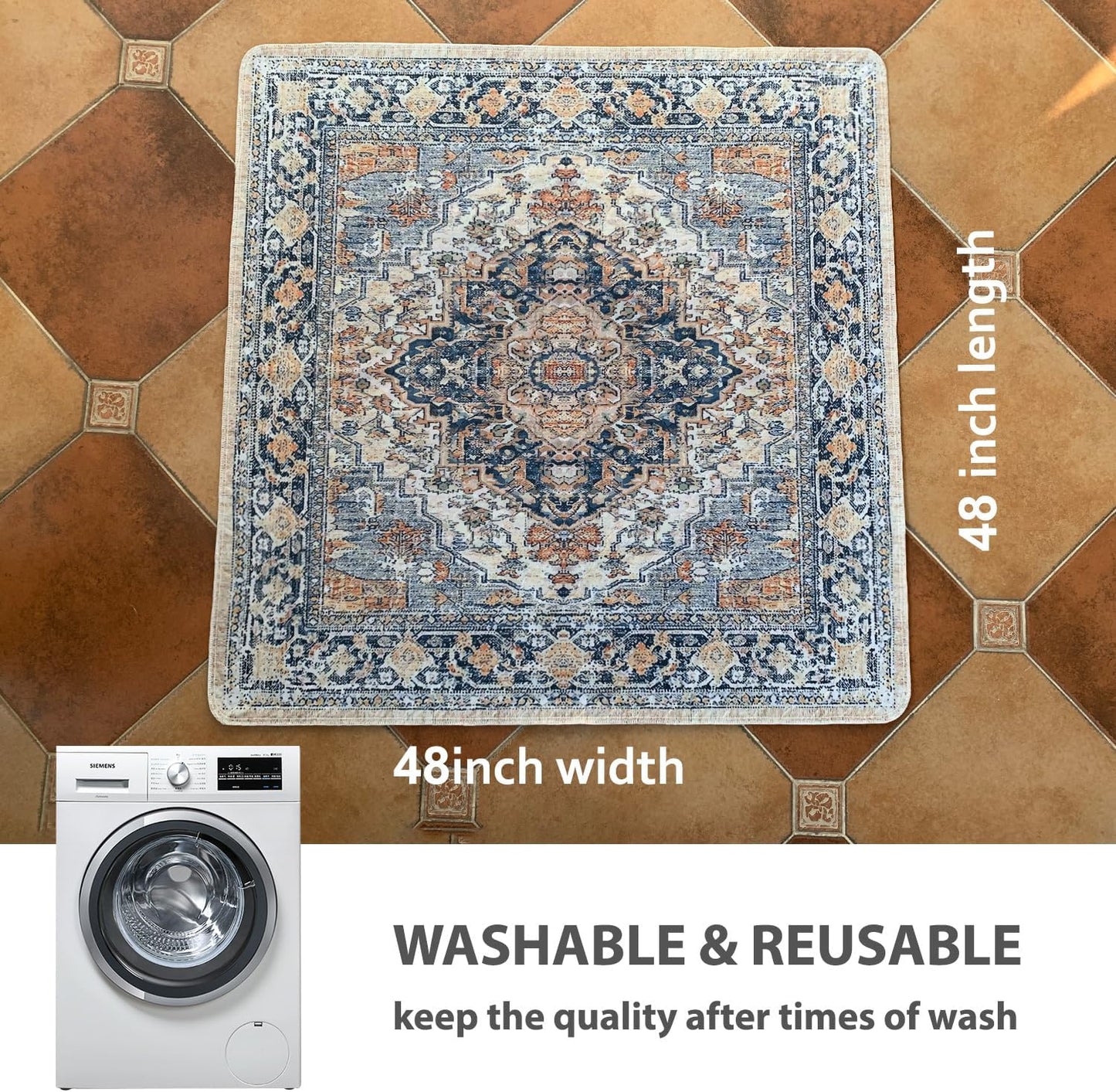 nunubaby Washable Pee Pads for Dogs, Stylish, Non-Slip and Leak-Proof Pee Pads. Reusable Potty Pads for Dogs for Crates and Floors.(Beige/Multi, 48" x48" )