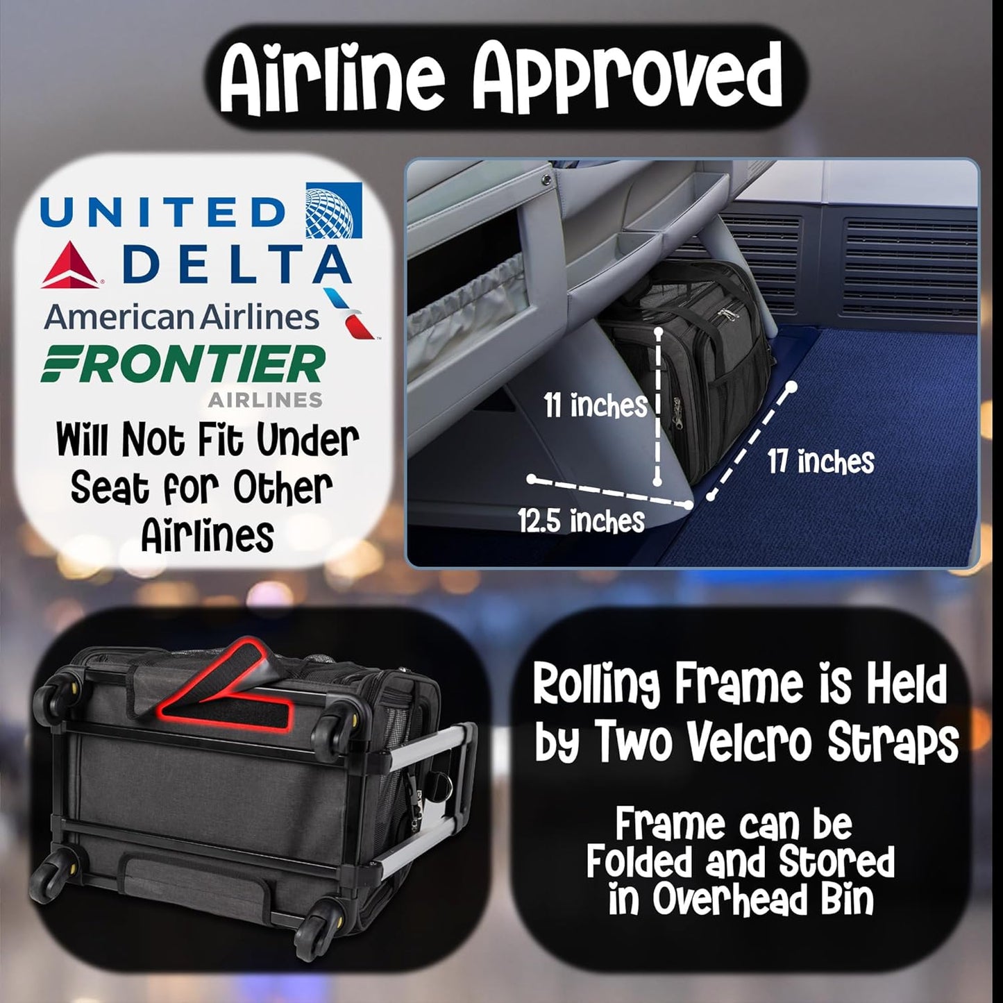 Pet Carrier with Wheels | United Delta American Frontier Airline Approved | Two Expandable Sides, Storage Pockets Adjustable Leash | Rolling Dog and Cat Carrier TSA Compliant (Charcoal)