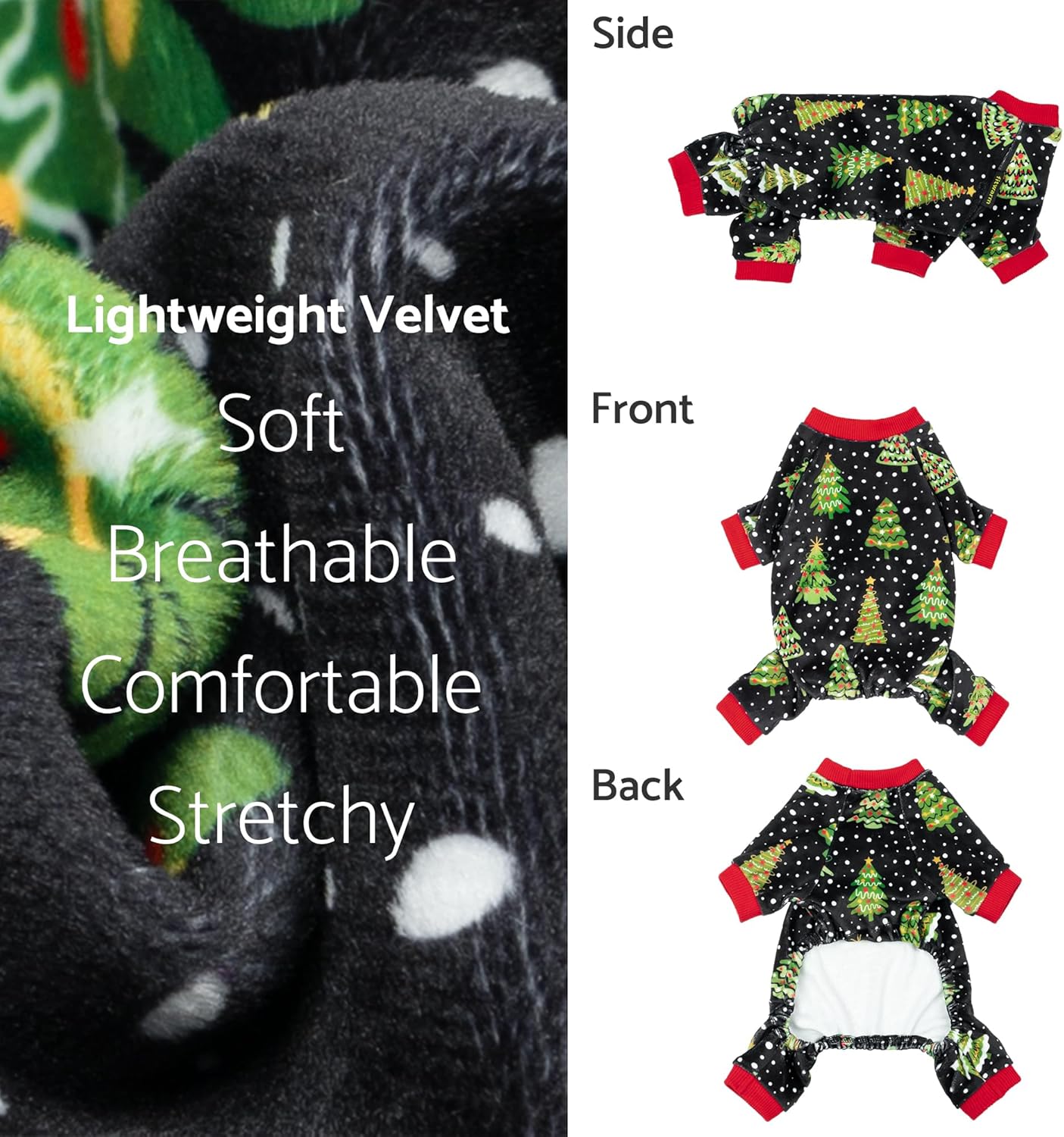 Fitwarm Christmas Tree Dog Pajamas, Christmas Clothes for Small Dogs Boy Girl, Holiday Pet Outfit, Black, Red, Green, Yellow, XL