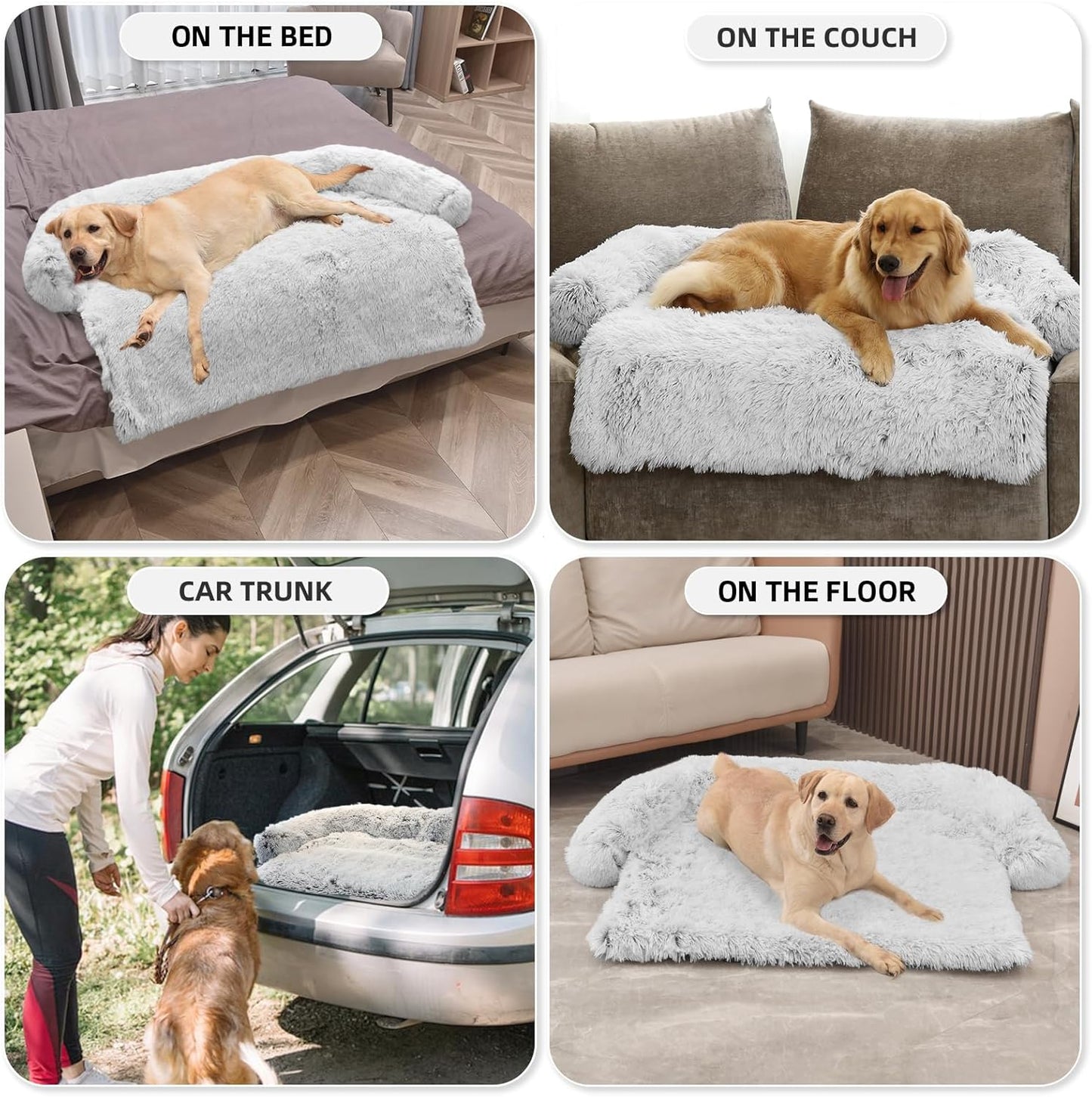 Calming Dog Bed Fluffy Plush Dog Mat for Furniture Protector with Removable Washable Cover for Large Medium Small Dogs and Cats (Extra Large (53x39.3x6), Light Grey)