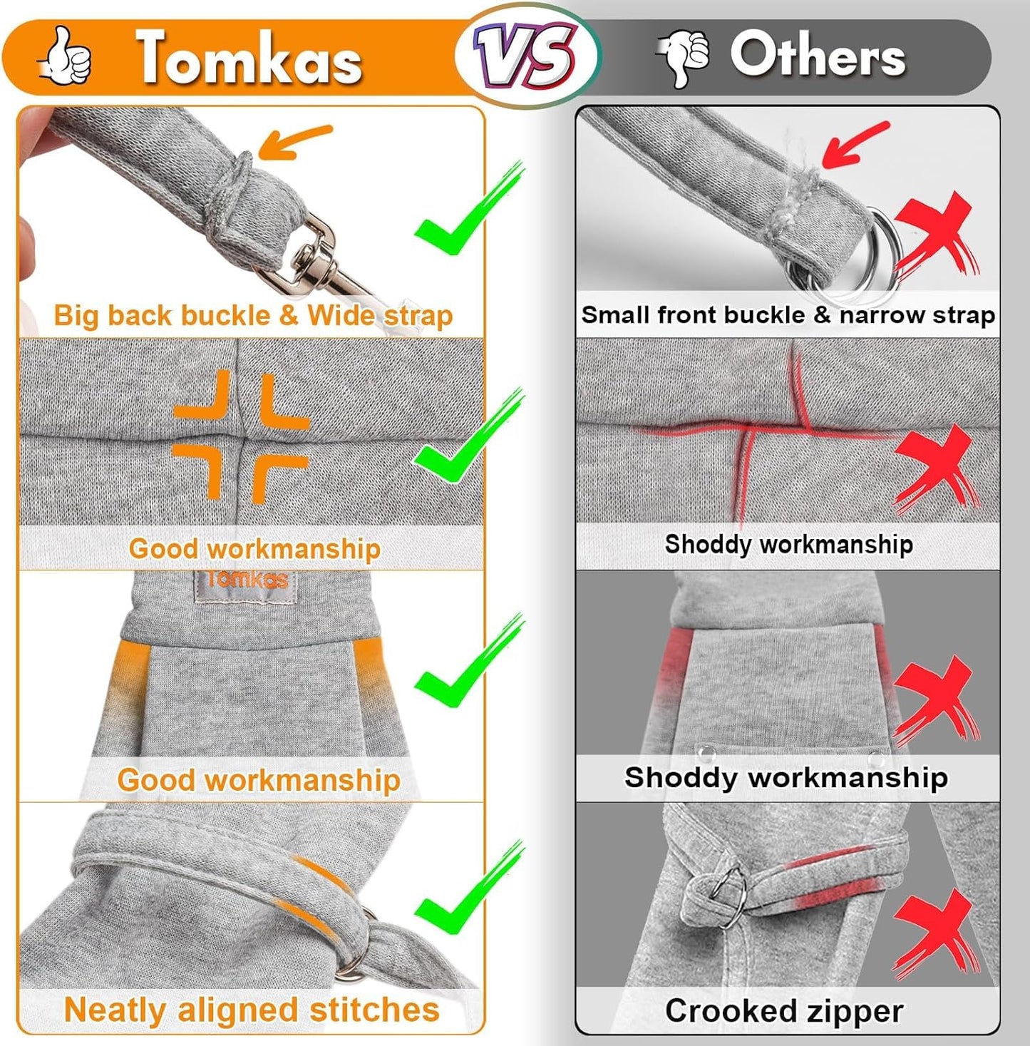 Tomkas Small Dog Sling Carrier - Classic Pocket & Classic Strap - for 3-10 lbs Pets(Grey)