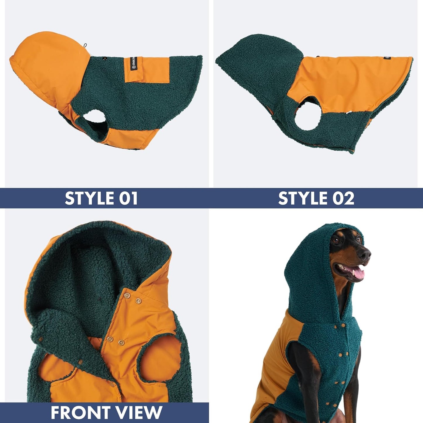 Spark Paws Reversible Dog Sweater, Sherpa Jacket Vest with Warm Fleece Lining, Warm Coat for Winter, Suitable for Small Medium, Large, XL XXL Dogs- Orange and Green - 4XL