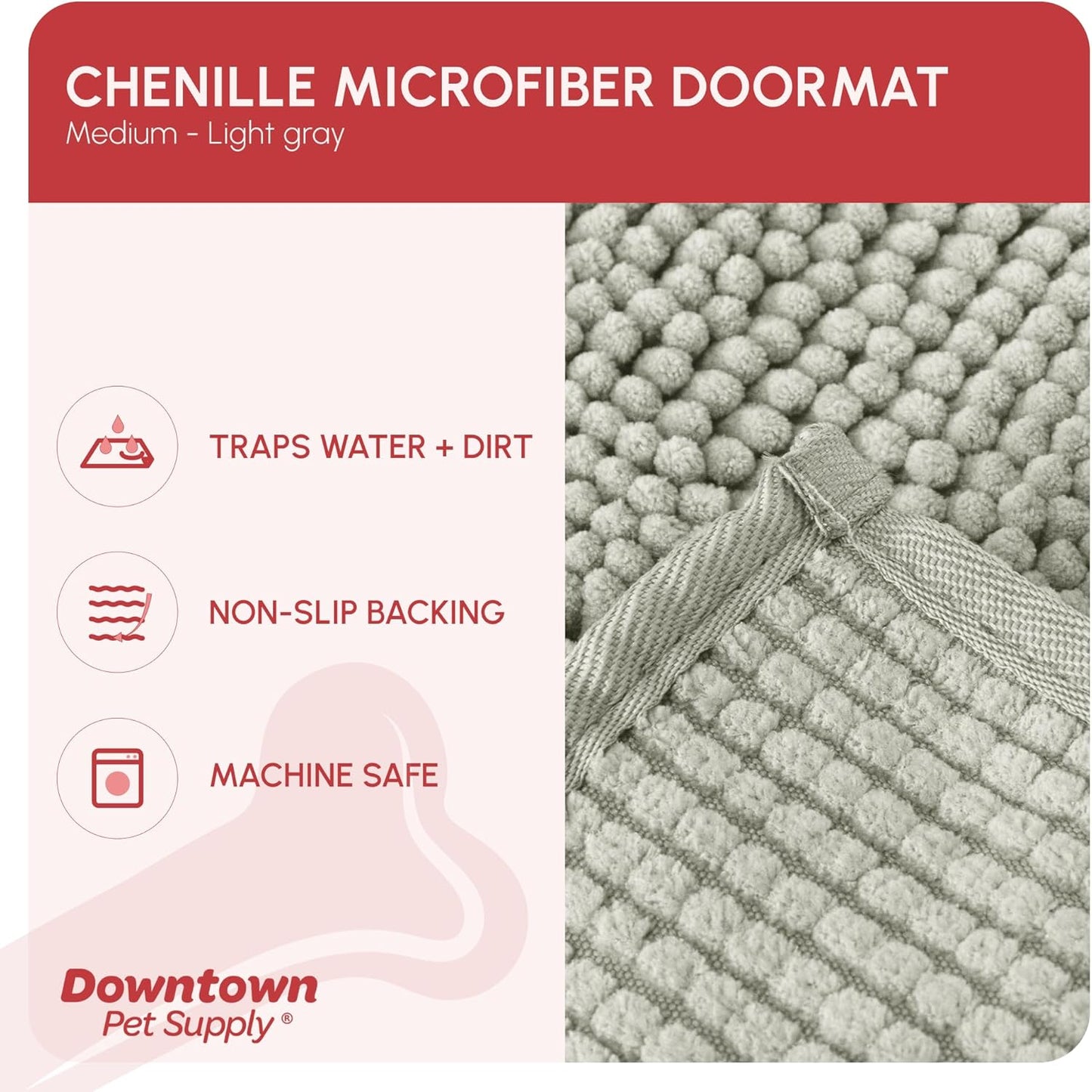 My Doggy Place Microfiber Dog Mat for Muddy Paws, 31" x 20" Light Gray - Absorbent and Quick-Drying Dog Paw Cleaning Mat, Washer and Dryer Safe - Non-Slip Rubber Backed Dog Floor Mat, Medium