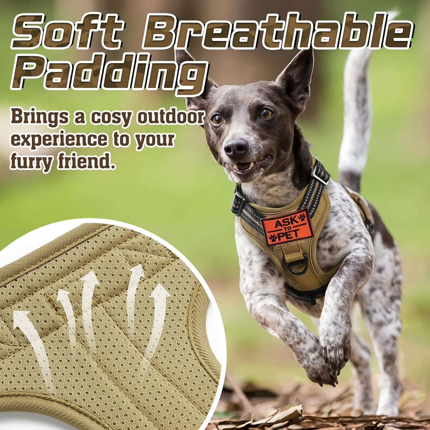 rabbitgoo Tactical Dog Harness for Small Dogs, No Pull Military Service Vest with Handle & Molle, Easy Control for Training Walking, Adjustable Reflective Straps, Brown, S