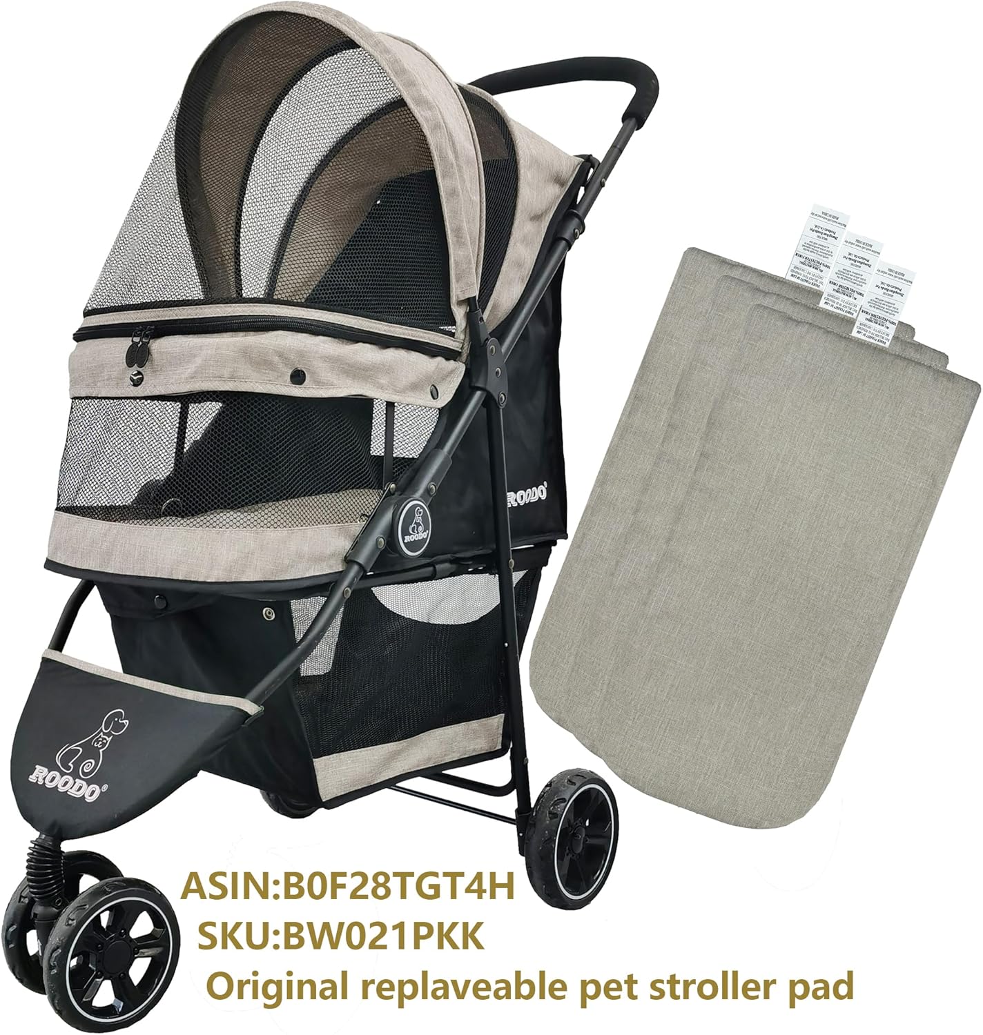 ROODO Pet Stroller Inner Pad for Exclusive Use,Original,Replaceable,Easy to Clean,Set of 3 pc(Khaki)