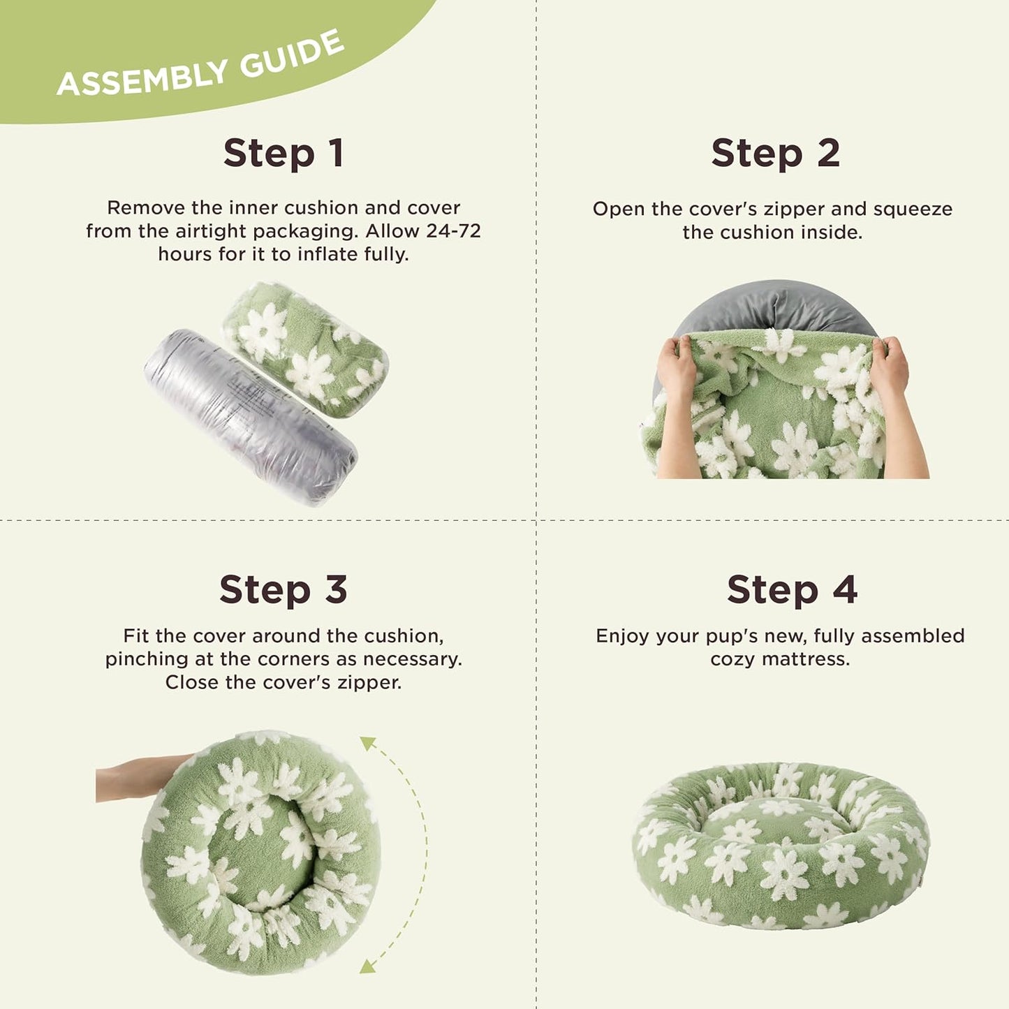 LE SURE Donut Small Dog Bed - Round Cat Beds for Indoor Cats Calming Pet Beds, Cute Modern Beds with Jacquard Shaggy Plush & Anti Slip Bottom, 27 Inch, Green