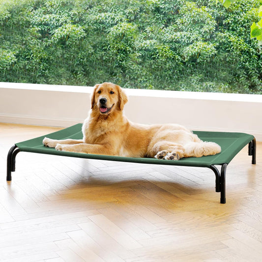 Elevated Dog Bed Raised Outdoor Dog Cot for Large Dogs, Installation Requires No Tools, Frame with Washable Cooling Breathable Mesh Anti-Slip Feet, Indoor Pet Bed, Green, 43.3 Inches