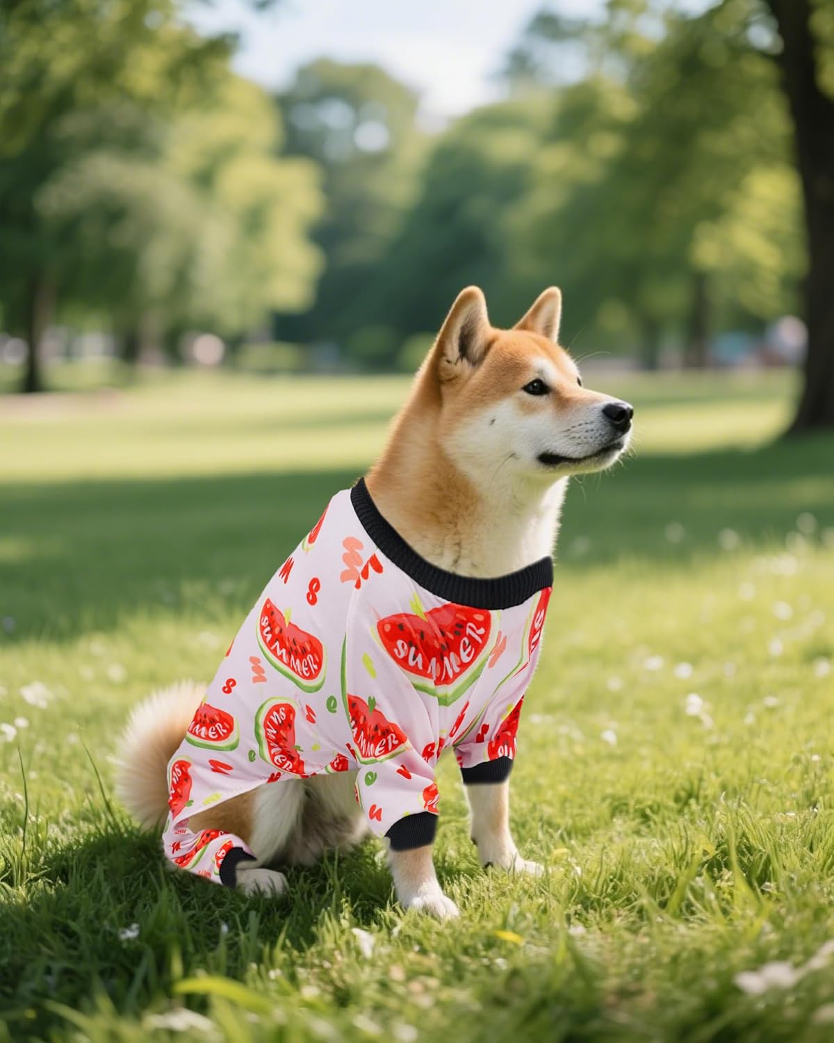 PET SHOW 4 Pack Dog Pajamas for Medium Large Dogs Girl Boy Watermelon Soft Stretchy PJs Whale Ice Cream Jumpsuit Dog Floral Onesies Outfits with Sleeve Pets Breathable Summer Clothes Costume XXL