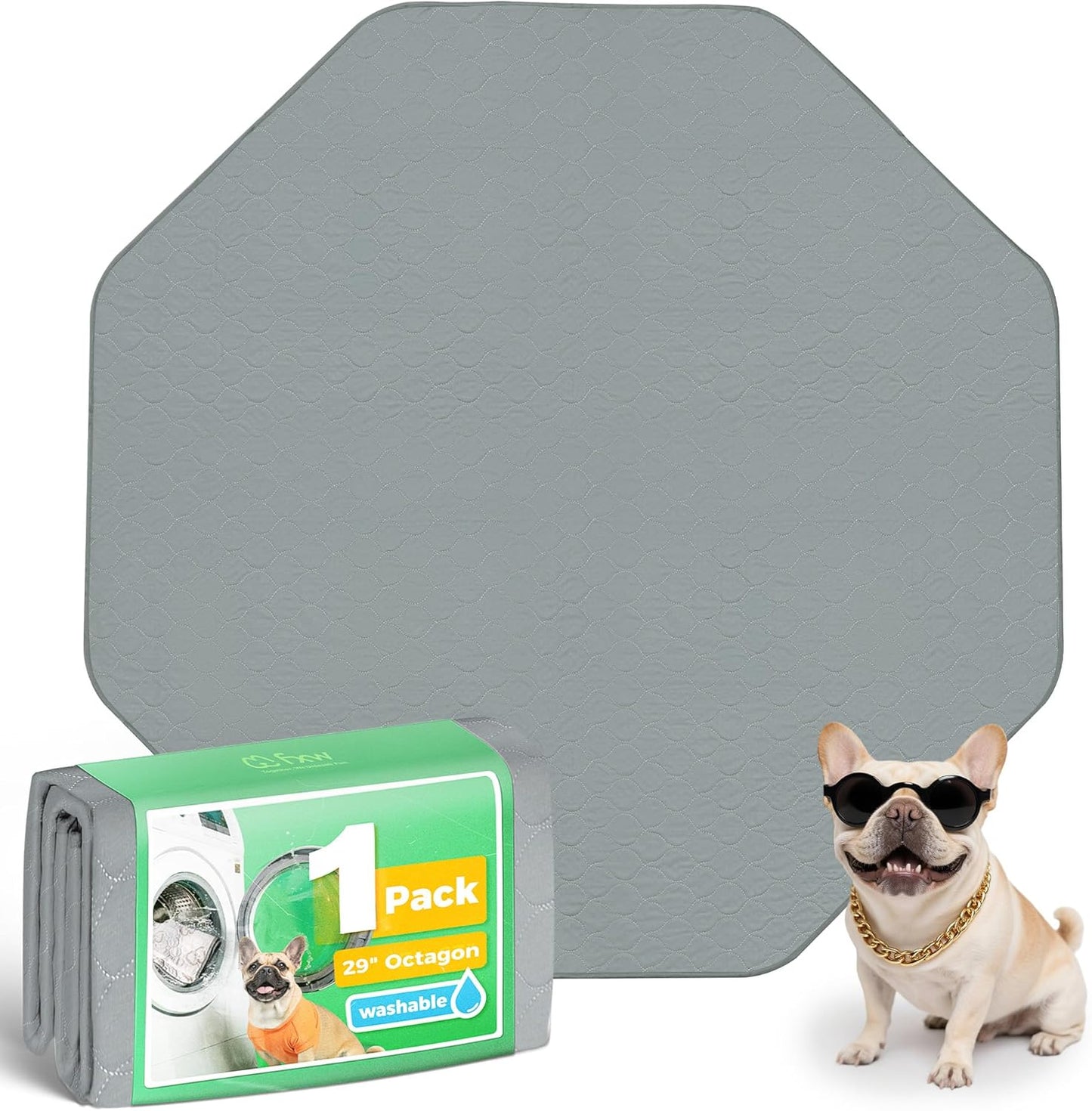 FXW Washable Pee Pads for Dogs, Puppy Pads with Super Absorbent, Specifically Designed Rollick/Homeplus 24inch 8 Panels Dog Playpen, 29" Octagon, Gray, 1 Pack