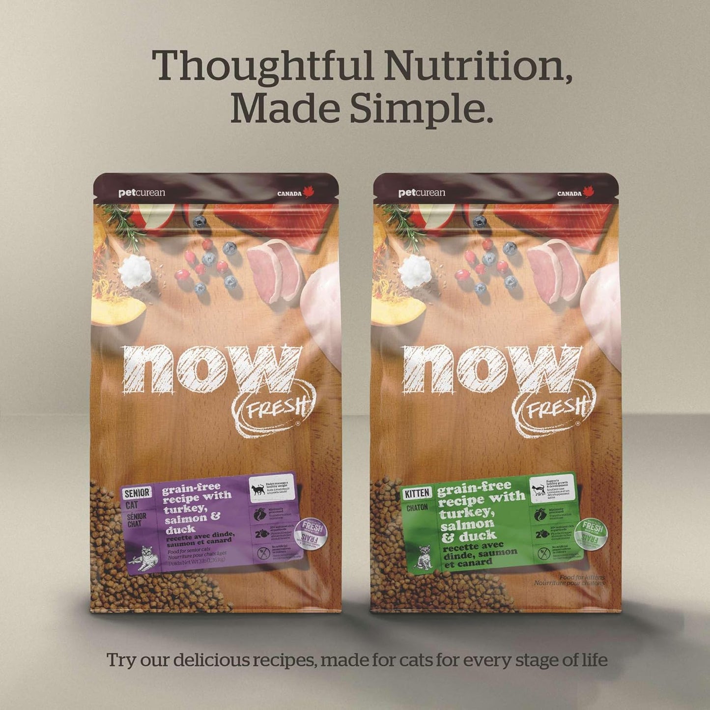 Now Fresh Grain-Free Dry Cat Food with Turkey, Salmon & Duck, Healthy Kibble for Adults Made with Real Meat & Fish, Chicken-Free, with Pumpkin & Probiotics for Sensitive Stomachs, 8 lb Bag