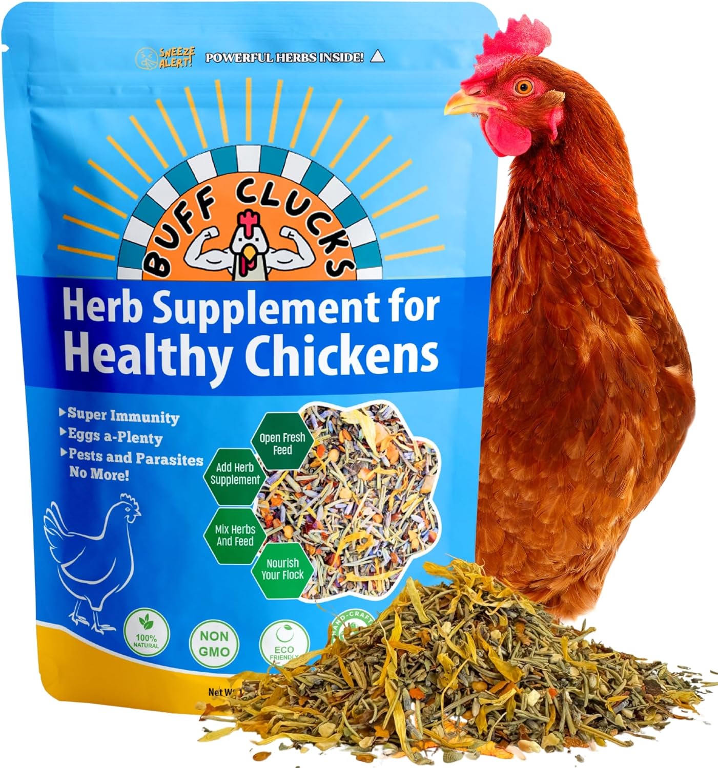 Herb Supplement for Backyard Chickens - Natural Chicken Treats, Poultry Feed Botanical Mix, Plant-Based Coop Snacks for Daily Wellness, Feather Quality, Egg Production, USA (12 oz)