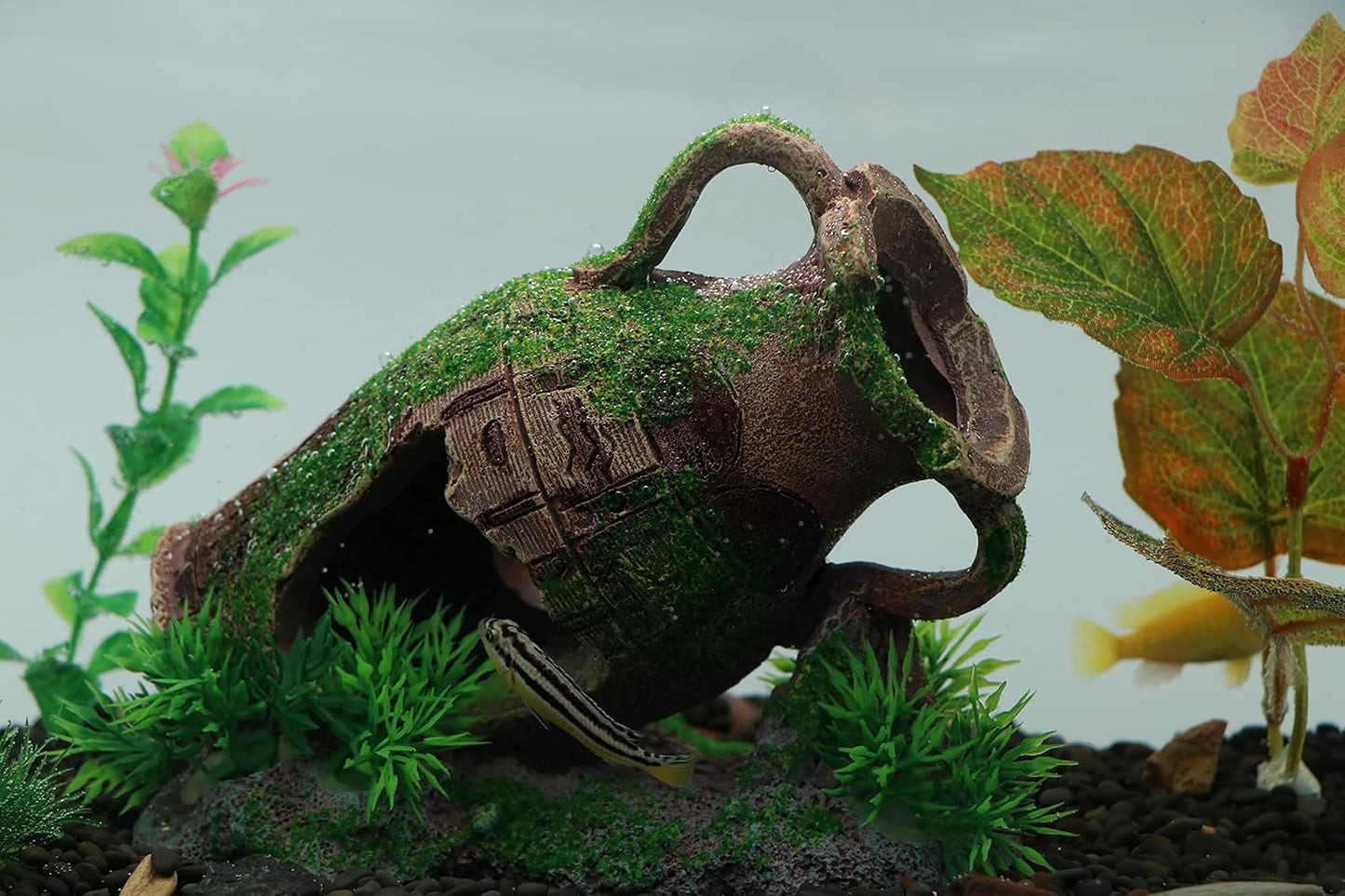 AQUA KT Aquarium Ruins Ancient Greek Leaning Vase Rock Broken Barrel Fish Hiding Cave for Cichlid Betta Marine Freshwater Fish Tank Decoration