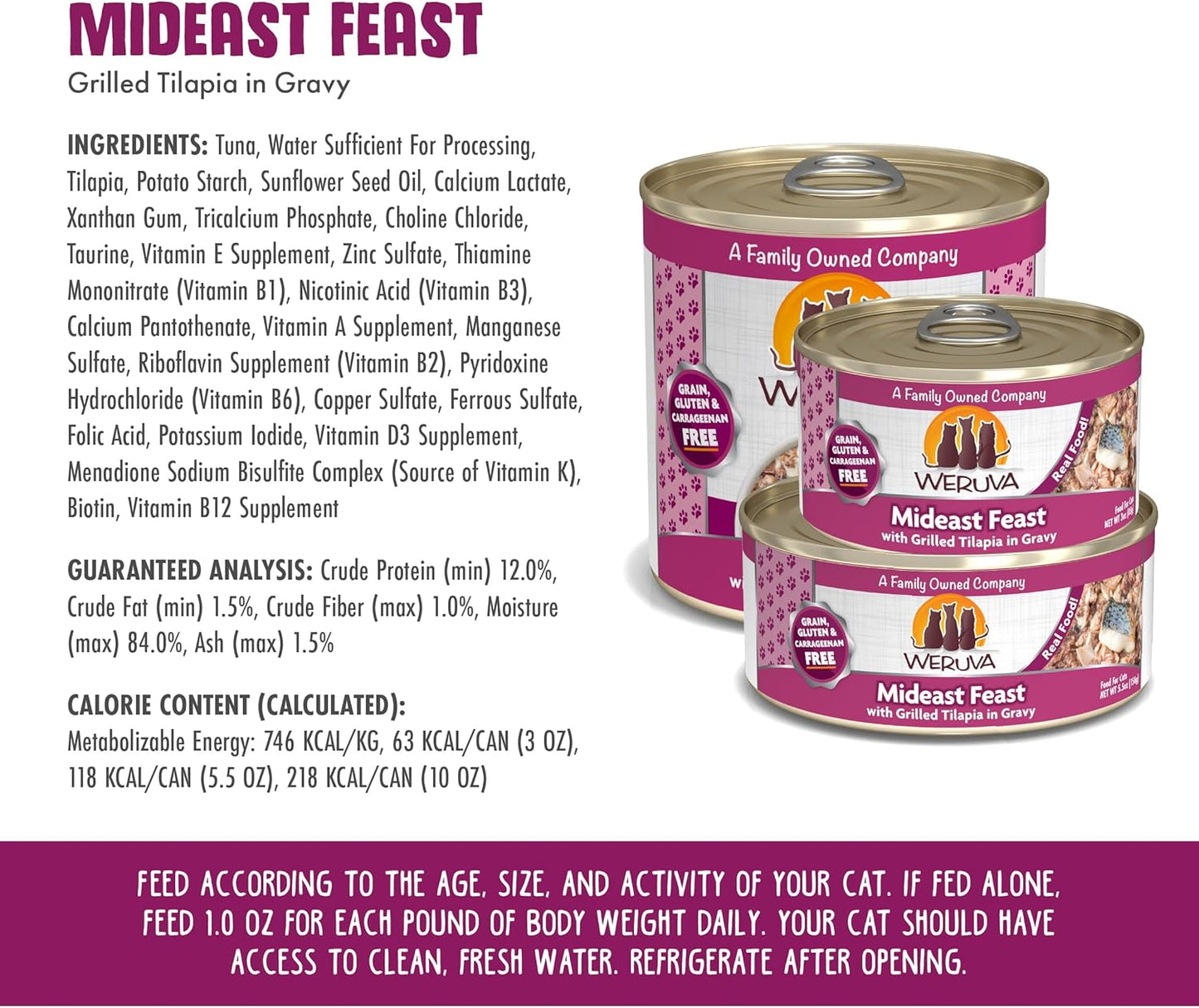 Weruva Classic Cat Food, Mideast Feast with Grilled Tilapia in Gravy, 5.5oz Can (Pack of 24)