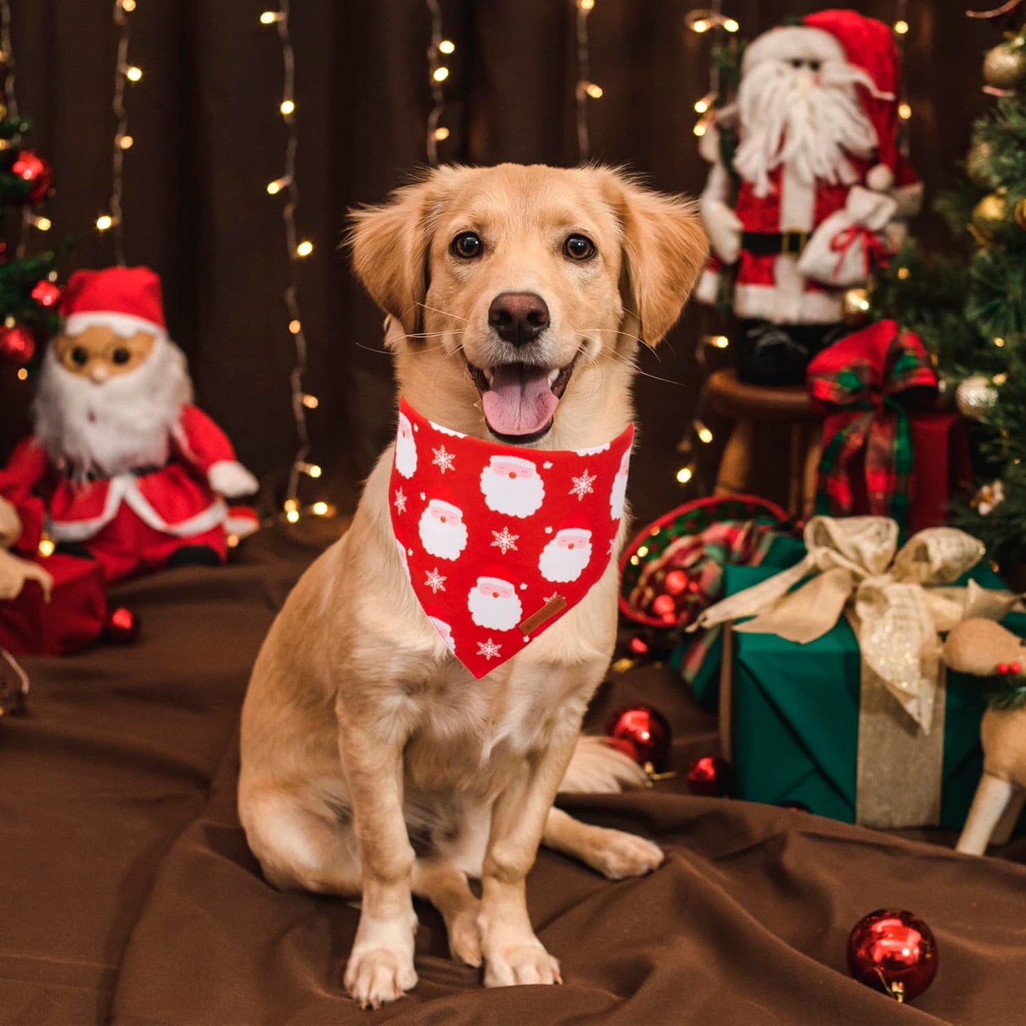 ADOGGYGO Christmas Dog Bandanas 2 Pack, Santa Deer Pattern Pet Xmas Scarf Bib, Premium Durable Fabric, Pet Christmas Bandanas for Large and Extra Large Dogs (X-Large)