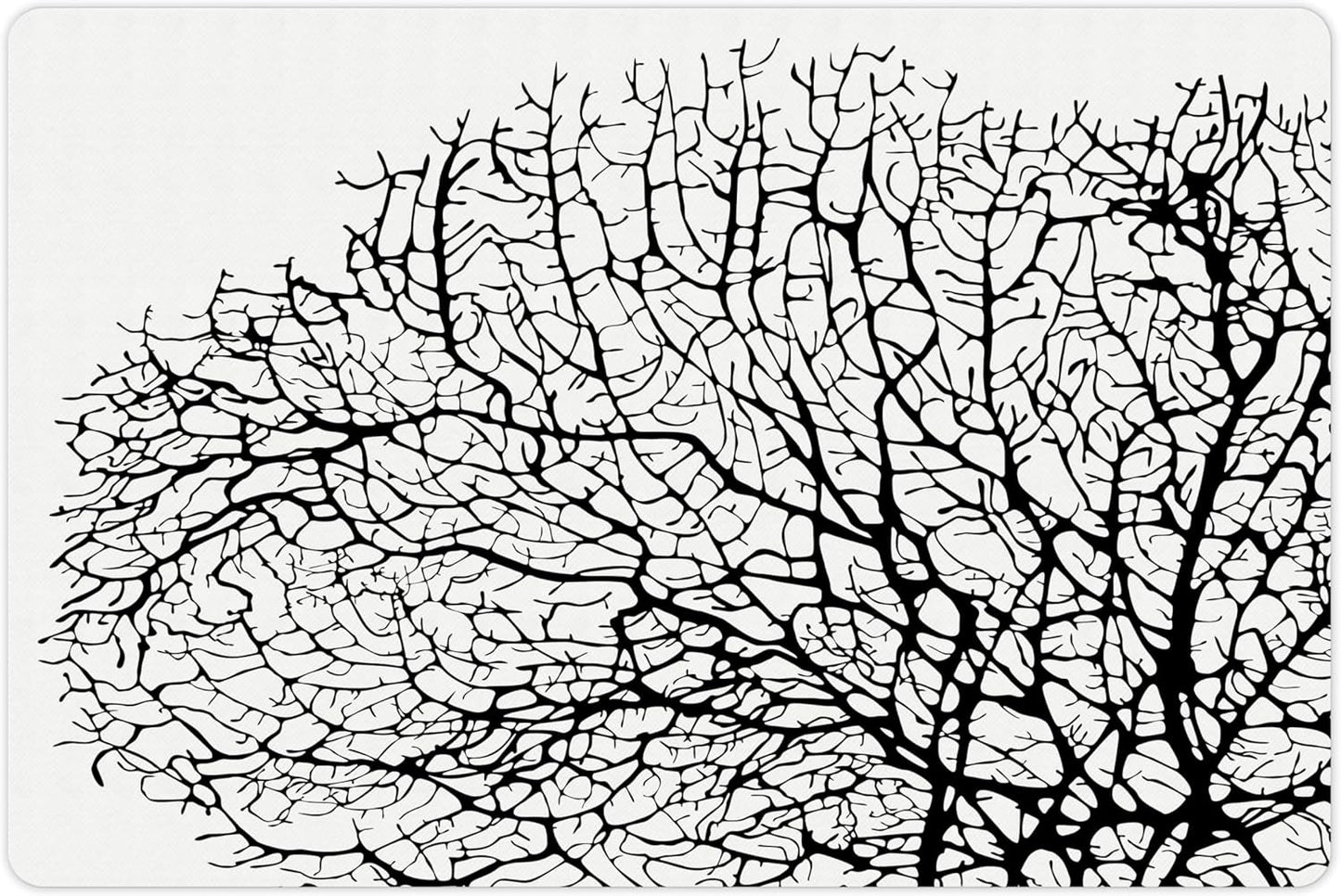 Lunarable Nature Pet Mat for Food and Water, Silhouette of Twisted Coral Reef Branches in Minimalist Tones Underwater Design, Non-Slip Rubber Mat for Dogs and Cats, 18" X 12", Black Print