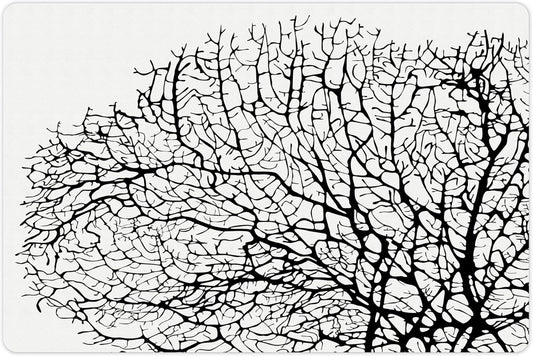 Lunarable Nature Pet Mat for Food and Water, Silhouette of Twisted Coral Reef Branches in Minimalist Tones Underwater Design, Non-Slip Rubber Mat for Dogs and Cats, 18" X 12", Black Print
