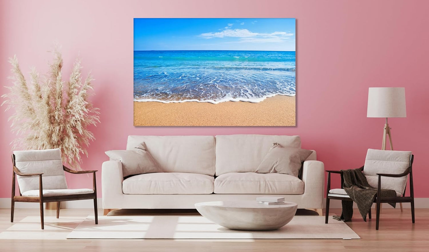 Nature Wall Art Prints - Ocean Forest Mountain Lake Canvas Landscapes - Small to Extra Large Living Room Bedroom Kitchen Bathroom Décor (Sandy Ocean Beach, 31L" x 47W")