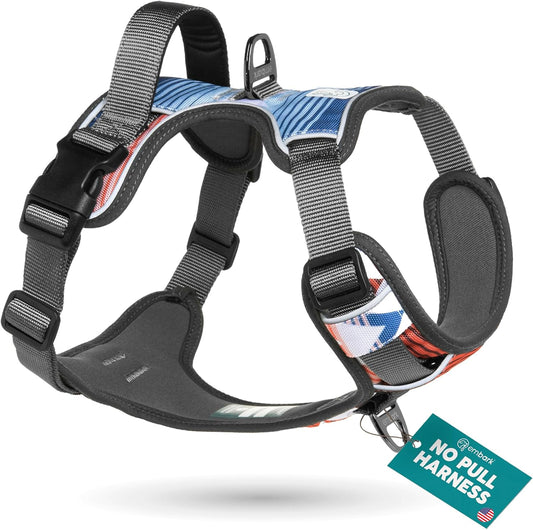 Embark Adventure Dog Harness, Reflective Trim No Pull Dog Harness for Large Dogs - Military Grade Nylon, Front Clip with Gel Lined Handle.