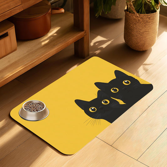 Cute Black Cat Peeking Dog Cat Food Mat-Absorbent Placemat for Food and Water Bowl, Waterproof Non Slip Rubber Backing Dog Food Mats for Floors, Pet Supplies 12 * 20 inch