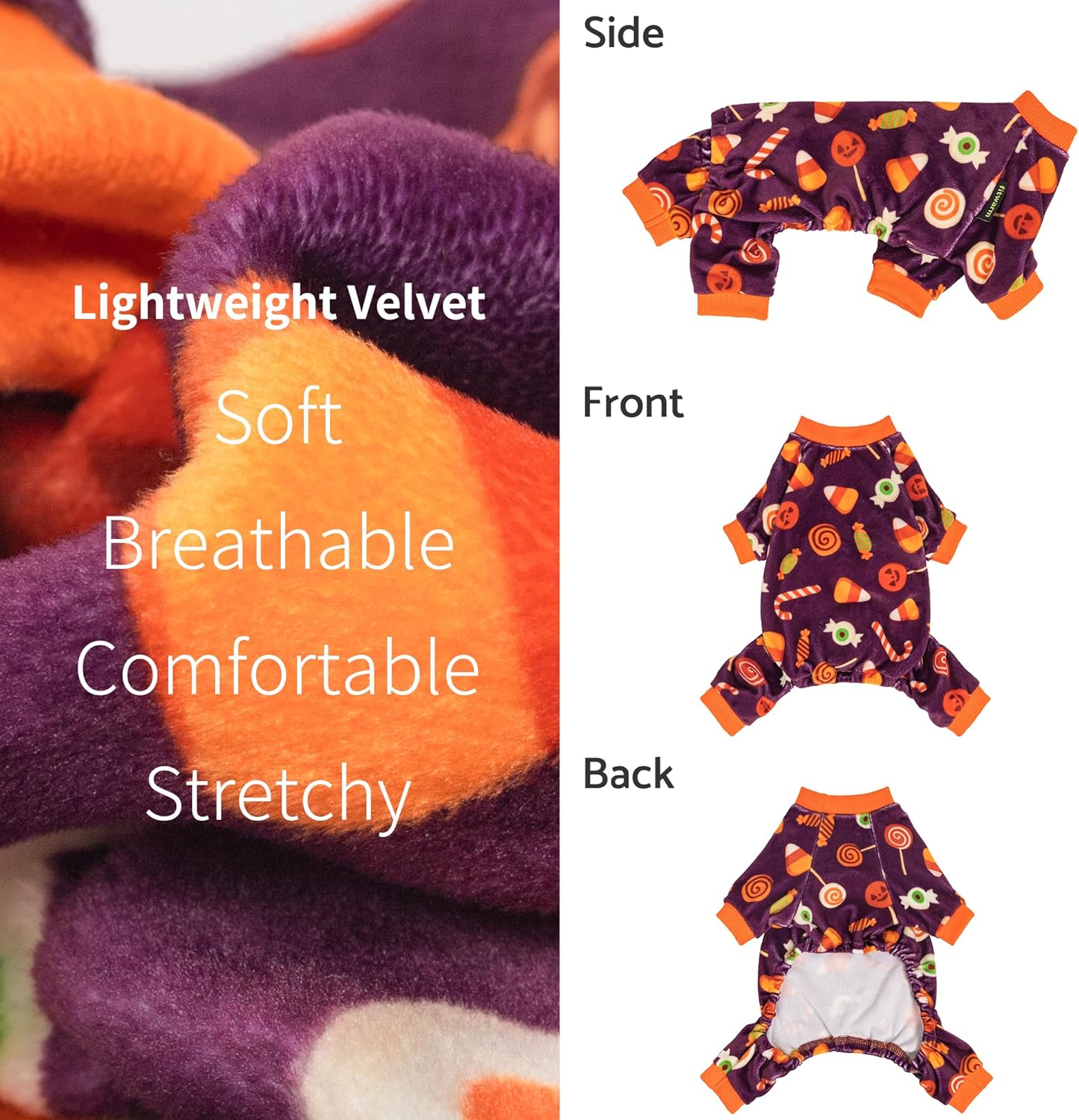 Fitwarm Halloween Candy Dog Pajamas, Funny Costumes for Small Dogs Boy Girl, Pet Outfit, Purple, Orange, XXL
