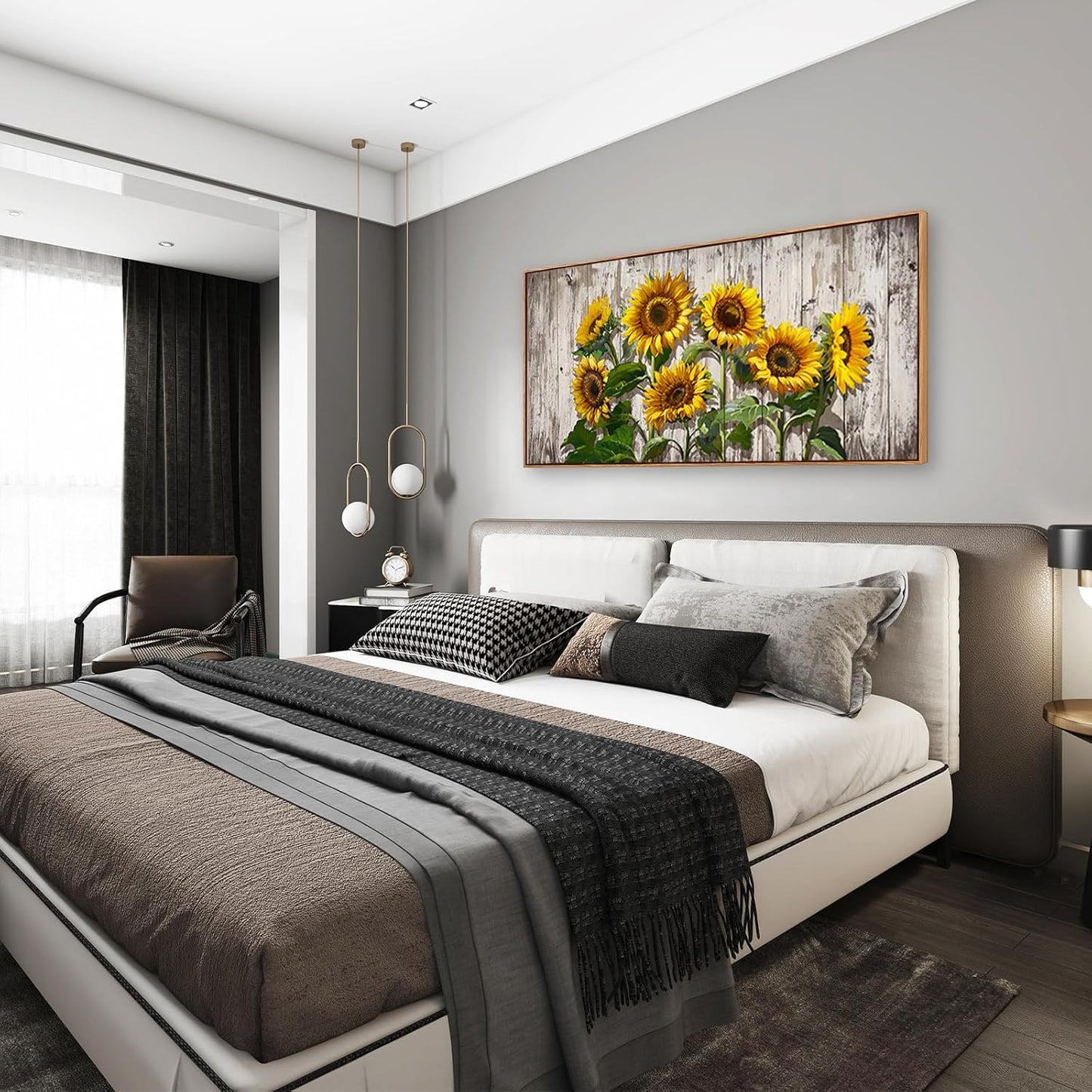 Jiuqinghua Canvas Prints Wall Art Abstract Board Paintings 1 panel Wall Art for Bedroom Rustic Sunflower Kitchen Decor Yellow Vintage Wall Decor Sunflowers Wood Grain Framed for Living Room Bedroom