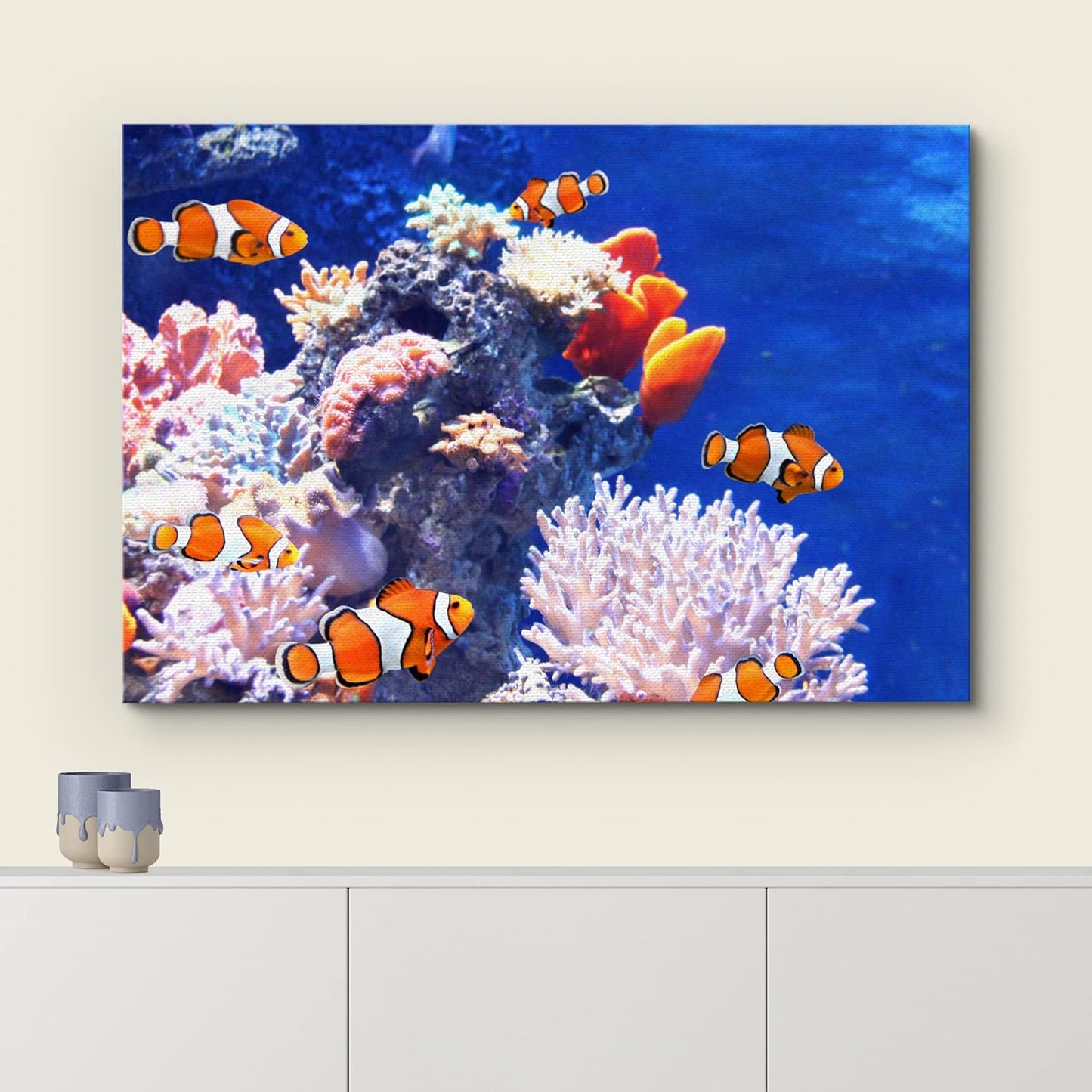 wall26 Canvas Print Wall Art Clownfish Underwater Tropical Coral Reef Nature Animals Photography Realism Rustic Scenic Landscape Wilderness Earth Colorful for Living Room, Bedroom, Office - 32"x48"