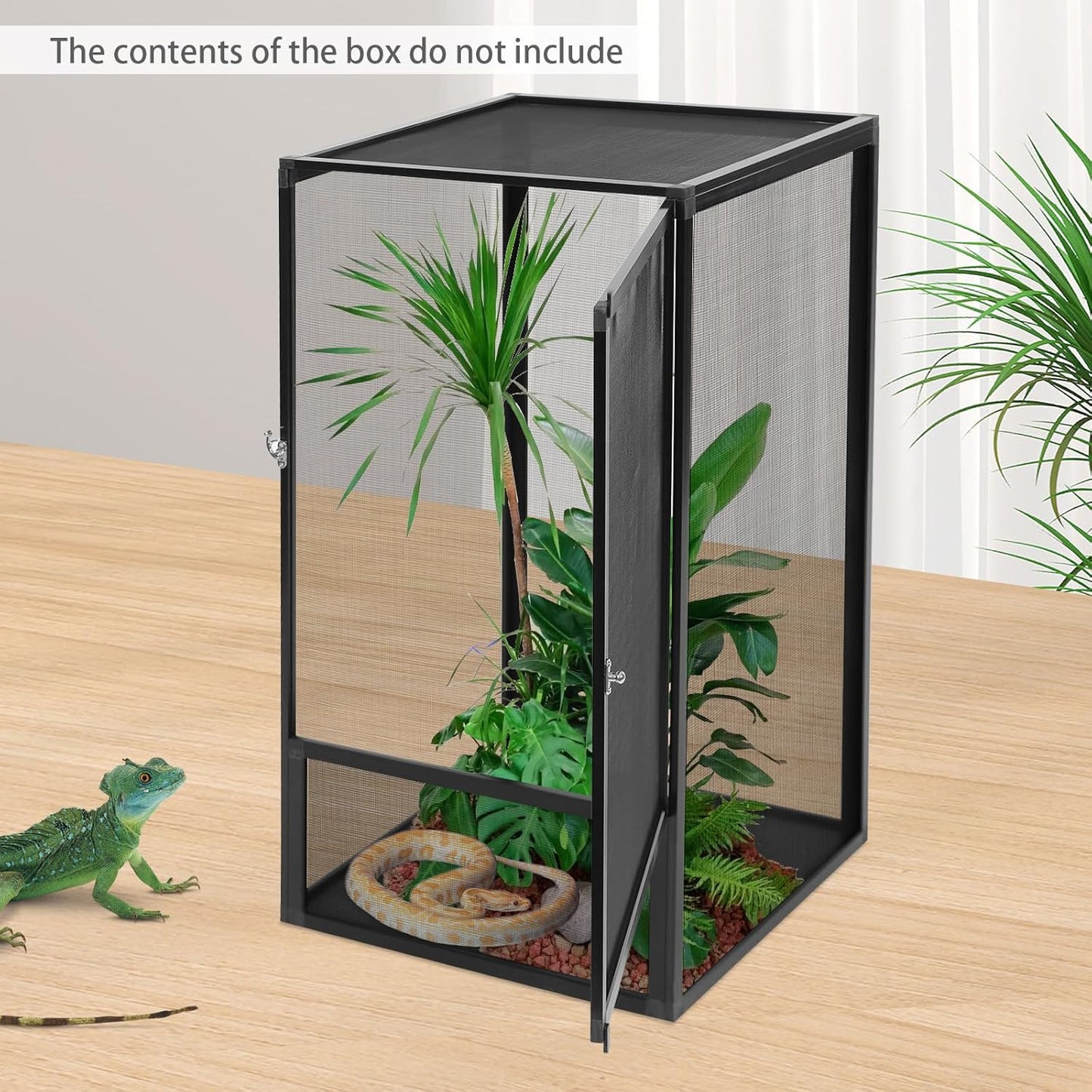 Micro Habitat Terrarium Enclosure Reptile Open Aluminum Screen Cage Black Large Reptiles Habitat Cage with Locking Latch for Small Tree Dwelling Reptiles, Amphibians, Spiders