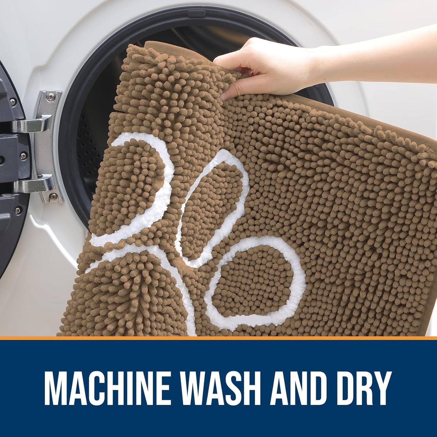 OLANLY Door Mat for Muddy Dog Paws 59x35, Ultra Absorbent Chenille Mud Doormat with Paw Print Design, Non-Slip Washable Doormat for Indoor Entryway, Quick-Dry Pet Bed Mats for Dirty Dogs, Tan