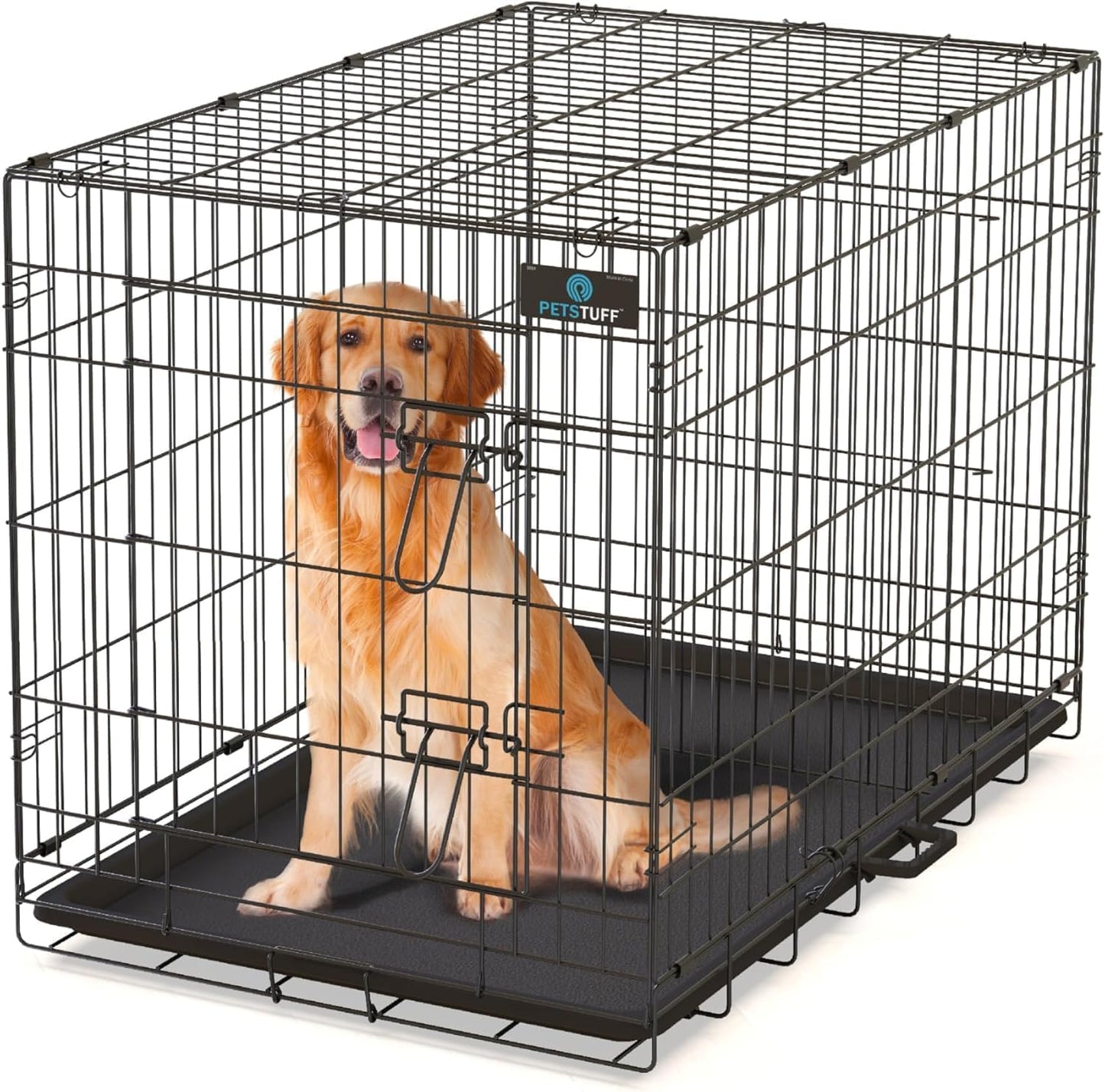 PetsTuff Great CRATES 48” XX-Large Dog Crate - Heavy-Duty Dog Kennel with Divider Panel for Pets 90-110lbs - Durable Leaf-Proof Tray - Foldable, Carry Handle & Wheels for Easy Moving