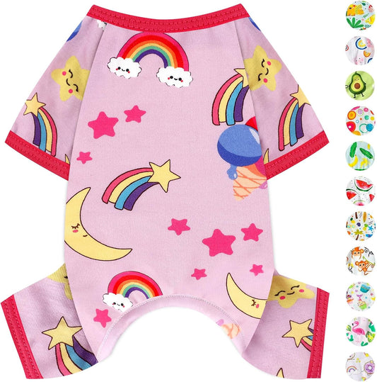 Dog Pajamas Pjs Spring Summer Dog Clothes for Small Dogs Girl - Female - Small Size Dogs, Soft Stretchy Puppy Clothes Doggie Onesies Cat Pet Jammies Outfit, Rainbow Pink, S