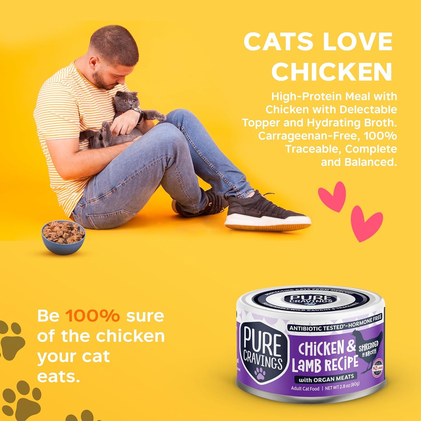 Chicken and Lamb Recipe in Broth, Shredded Wet Cat Food, Grain-Free Protein, Non-GMO, 12 Pack