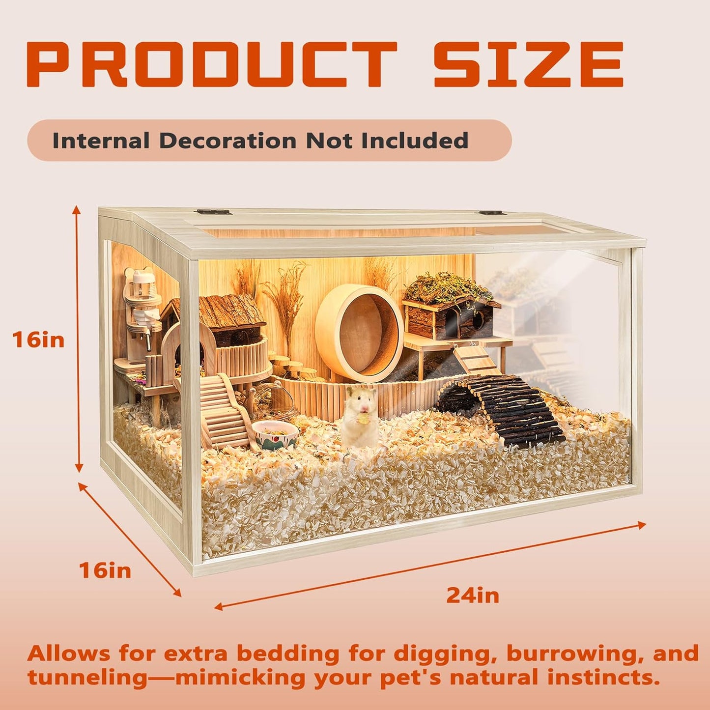 Prolee Hamster Cage Chewproof Wooden 24 Inch Guinea Pig Cages Mice and Rat Habitat Openable Top with Acrylic Sheets Solid Built