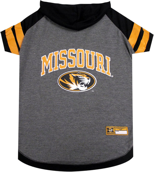 NCAA Missouri Tigers Hoodie for Dogs & Cats, Small Collegiate Licensed Dog Hoody Tee Shirt. Sports Hoody T-Shirt for Pets. College Sporty Dog Hoodie Shirt.