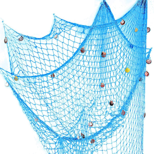 Nature Fish Net Wall Decoration with Shells, Ocean Themed Wall Hangings Fishing Net Party Decor for Pirate Party,Wedding,Photographing Decoration