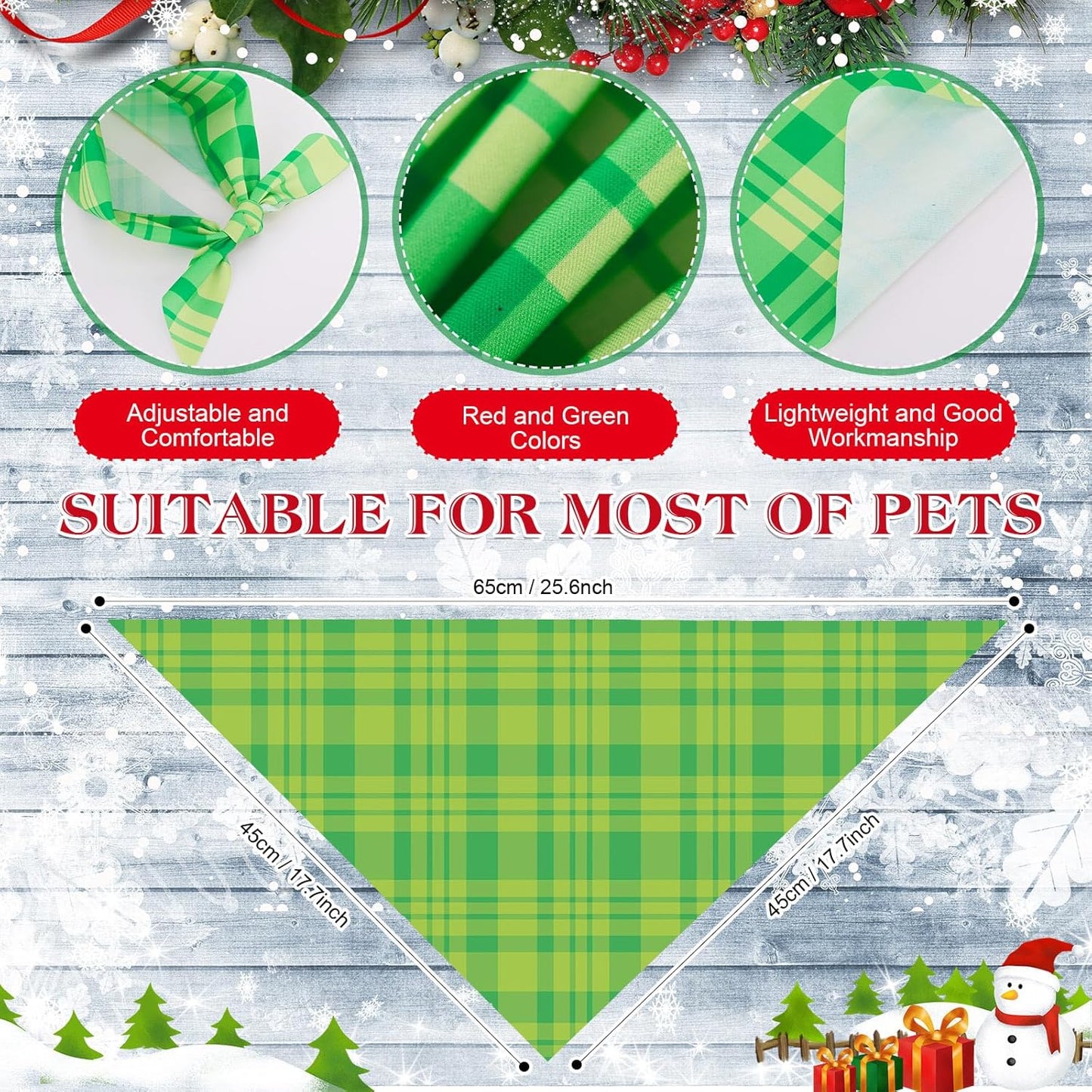 Abbylike 50 Pieces Christmas Plaid Dog Bandanas Bulk Xmas Bandanas for Dogs Triangle Kerchief Bibs Scarf Set for Christmas Pet Costume Accessories Decoration (25.6 x 17.7 x 17.7)