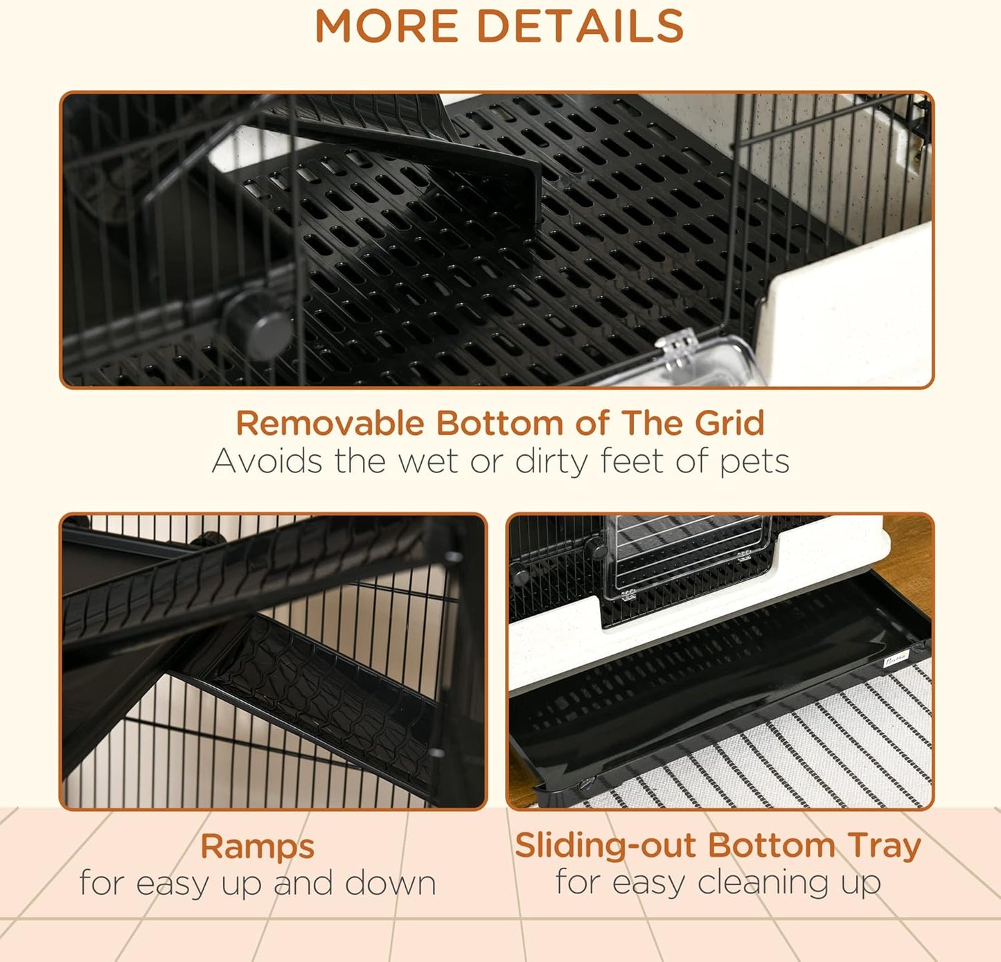 PawHut 59.5" Small Animal Cage with Wheels, 6-Level Portable Bunny Cage, Chinchilla Ferret Cage with Removable Tray, Platform and Ramp