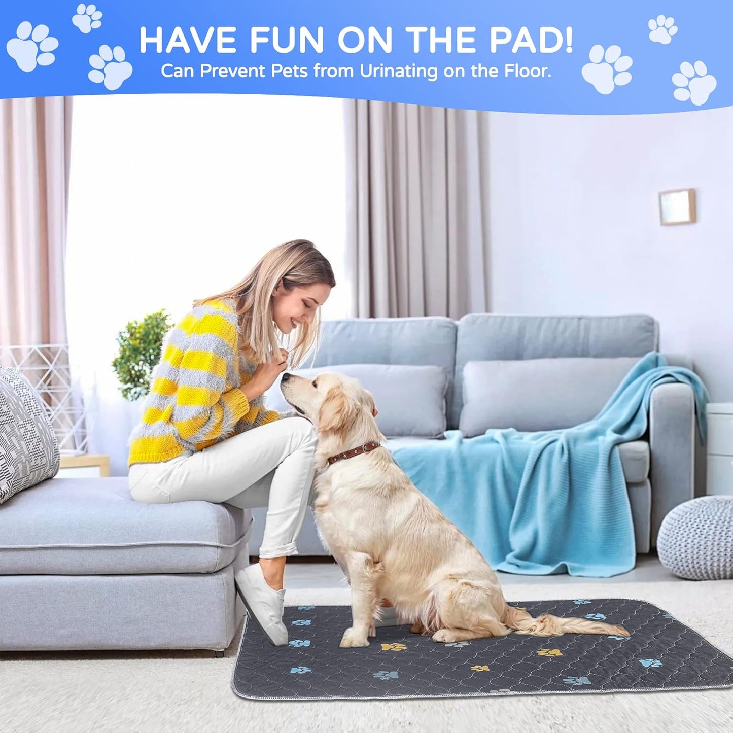 Aitmexcn Washable Puppy Dog Pee Pad, 2PCS 100% Waterproof Whelping Training Mat for Puppy/Senior Dog, Fast Drying Reusable Puppy Pads for Indoor, Outdoor and Car Travel- 54'' x 54''