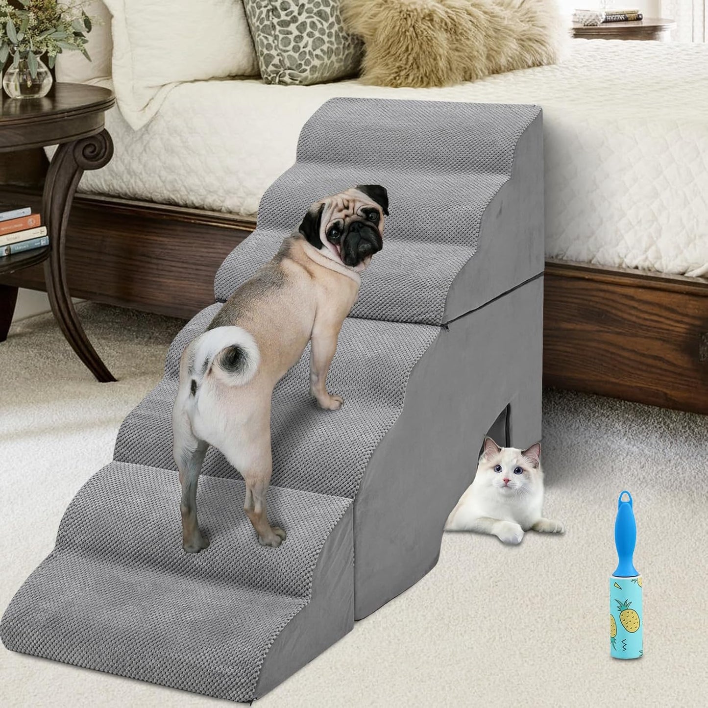 Dog Stair Steps for High Beds 36 inches Tall, 33D Foam Dog Ramp for Bed 32 inches, 7-Step Pet Stair Steps for Small Large Dogs for Bed Climbing, Non-Slip Dog Steps for Older Dogs/Cats, Grey