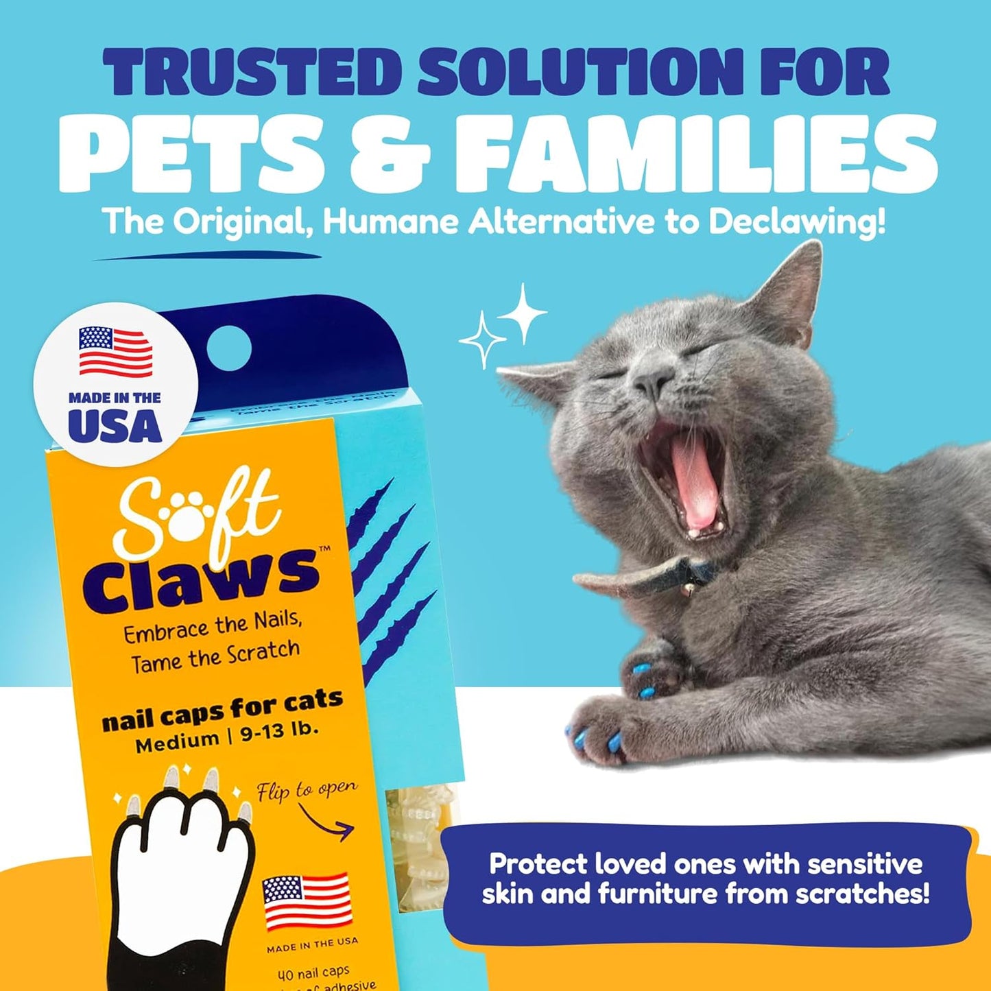 Soft Claws Cat Nail Caps for Medium Cats – (40 Caps, Pride) - Made in USA - Veterinarian-Developed | Protects Furniture & Skin - Easy to Apply, Long-Lasting Anti-Scratch Soft Cat Claw Covers