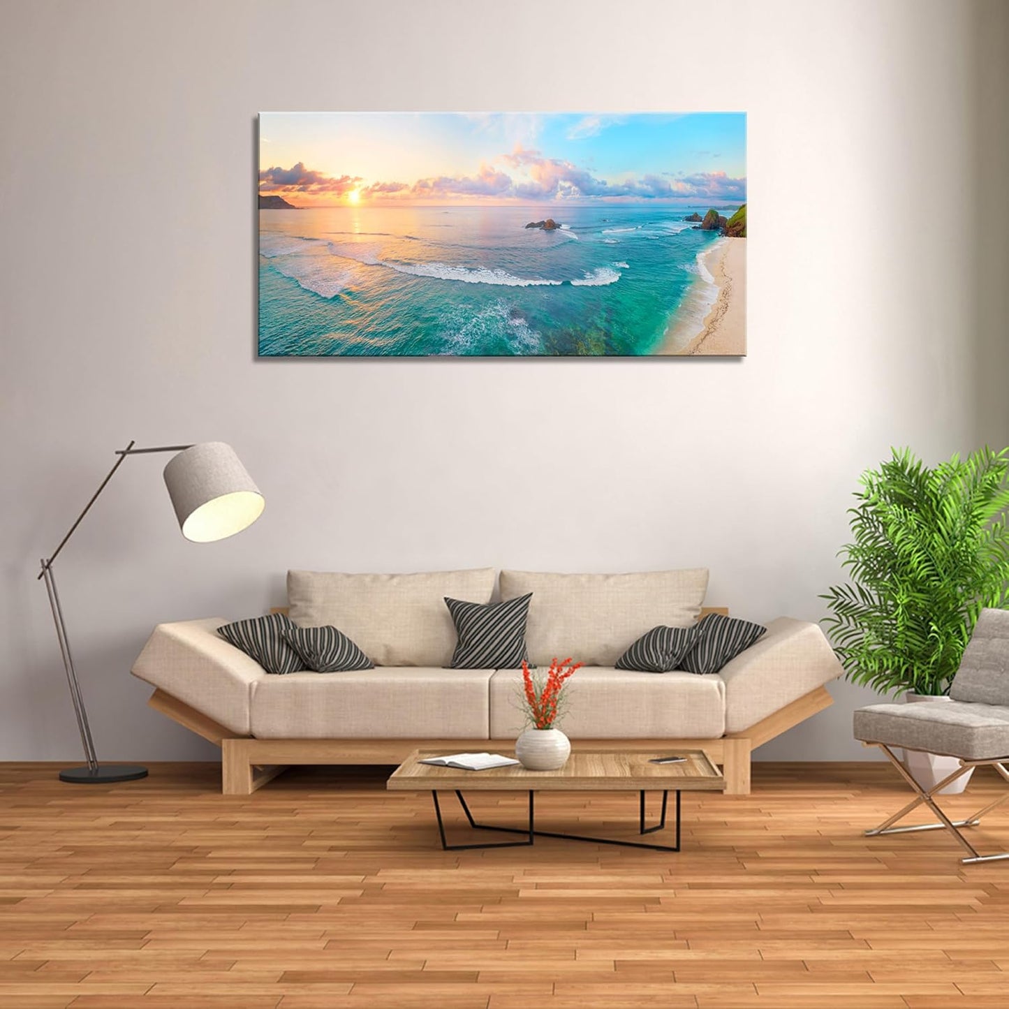 XXMWallArt FC3975 Tropical Beach Wall Art Blue Sea Sunset Natural Scenery Picture Print On Canvas Seascape Canvas Print Artwork for Living Room Bedroom Kitchen Home and Office Wall Decor