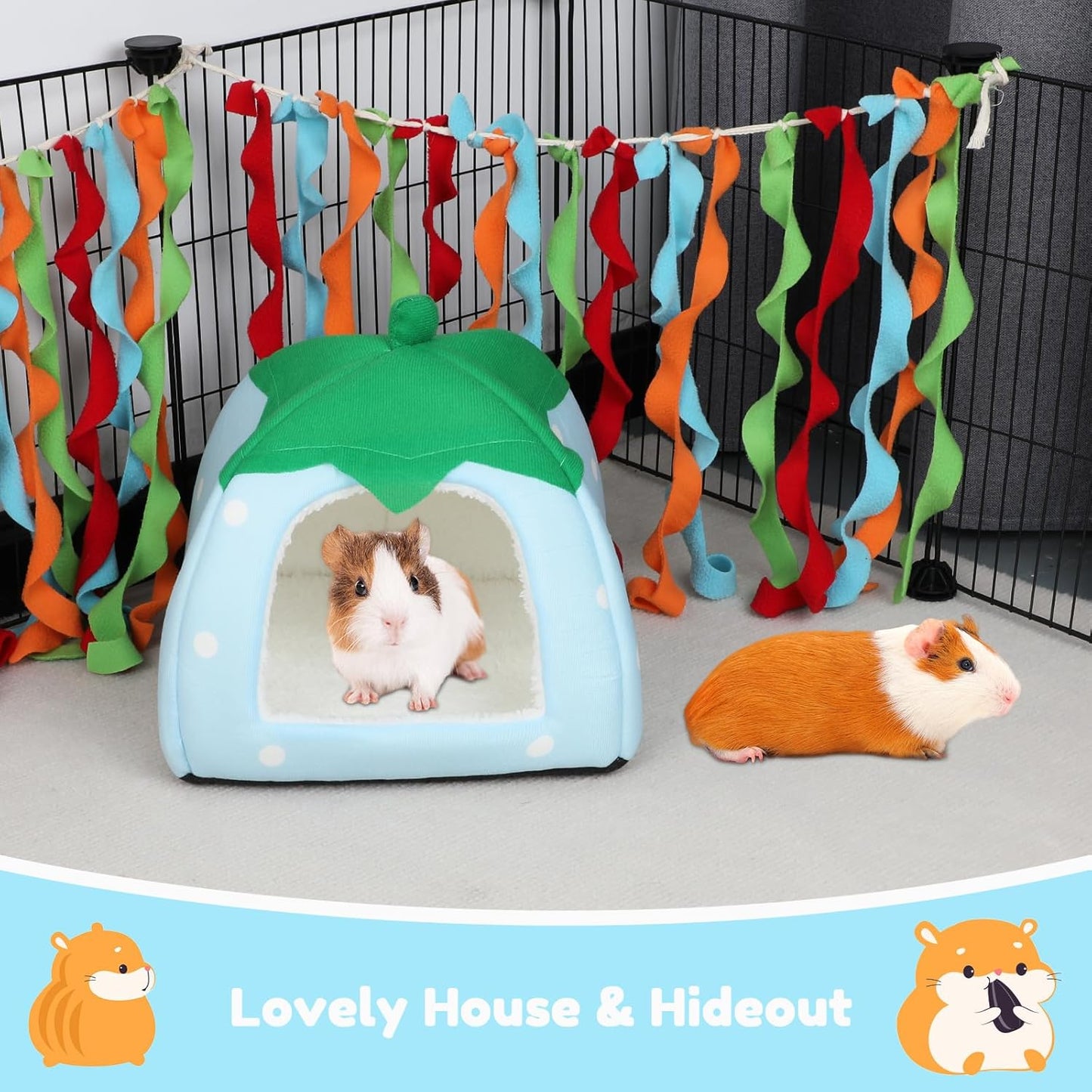 BWOGUE Guinea Pig House Bed Cozy Hamster Cave Large Hideout for Dwarf Rabbits Hedgehog Bearded Dragon Winter Nest Hamster Cage Accessories